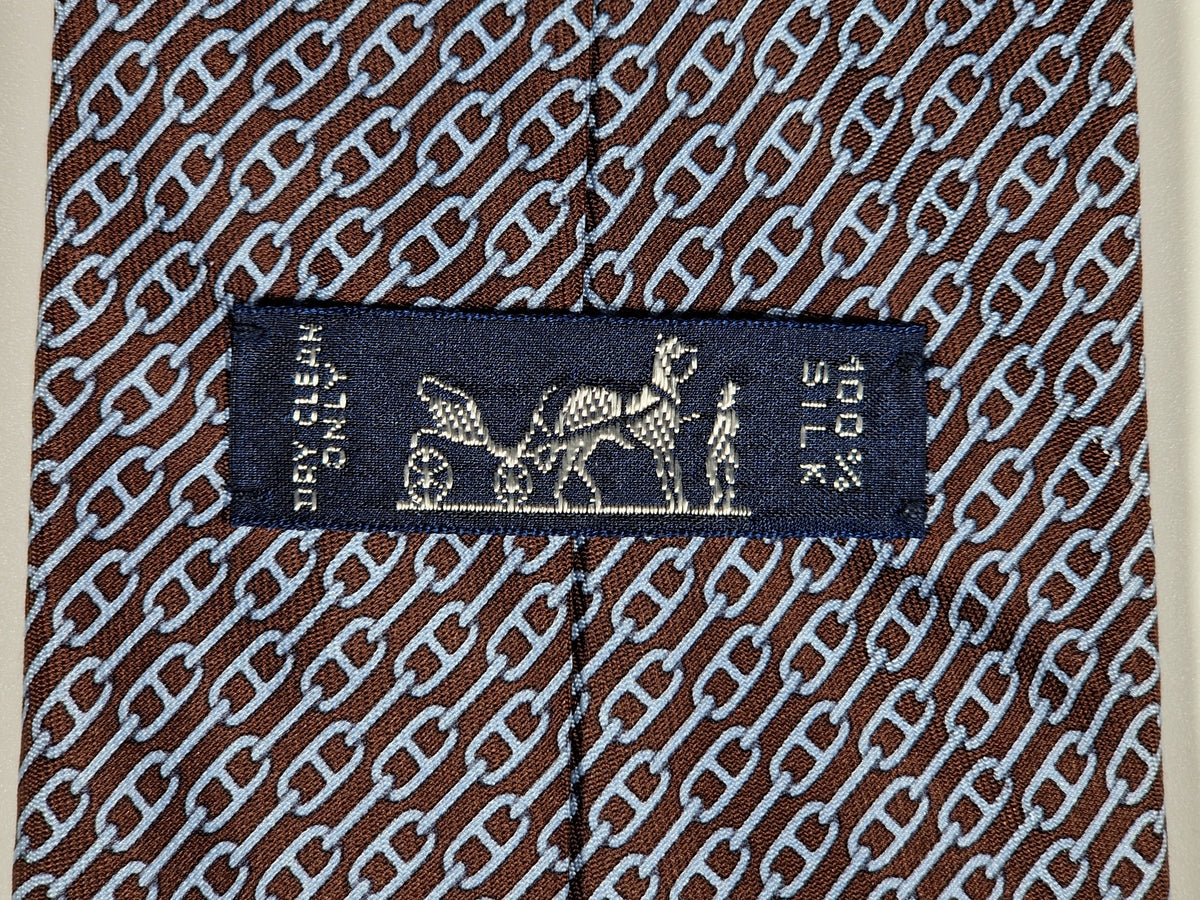 005261 Hermès tie brown chain pattern  Hermès 5261 SA tie brown