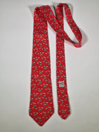 005268 Hermès tie red whimsical flying elephant 5268 SA
