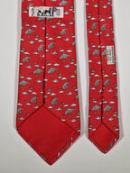 005268 Hermès tie red whimsical flying elephant 5268 SA