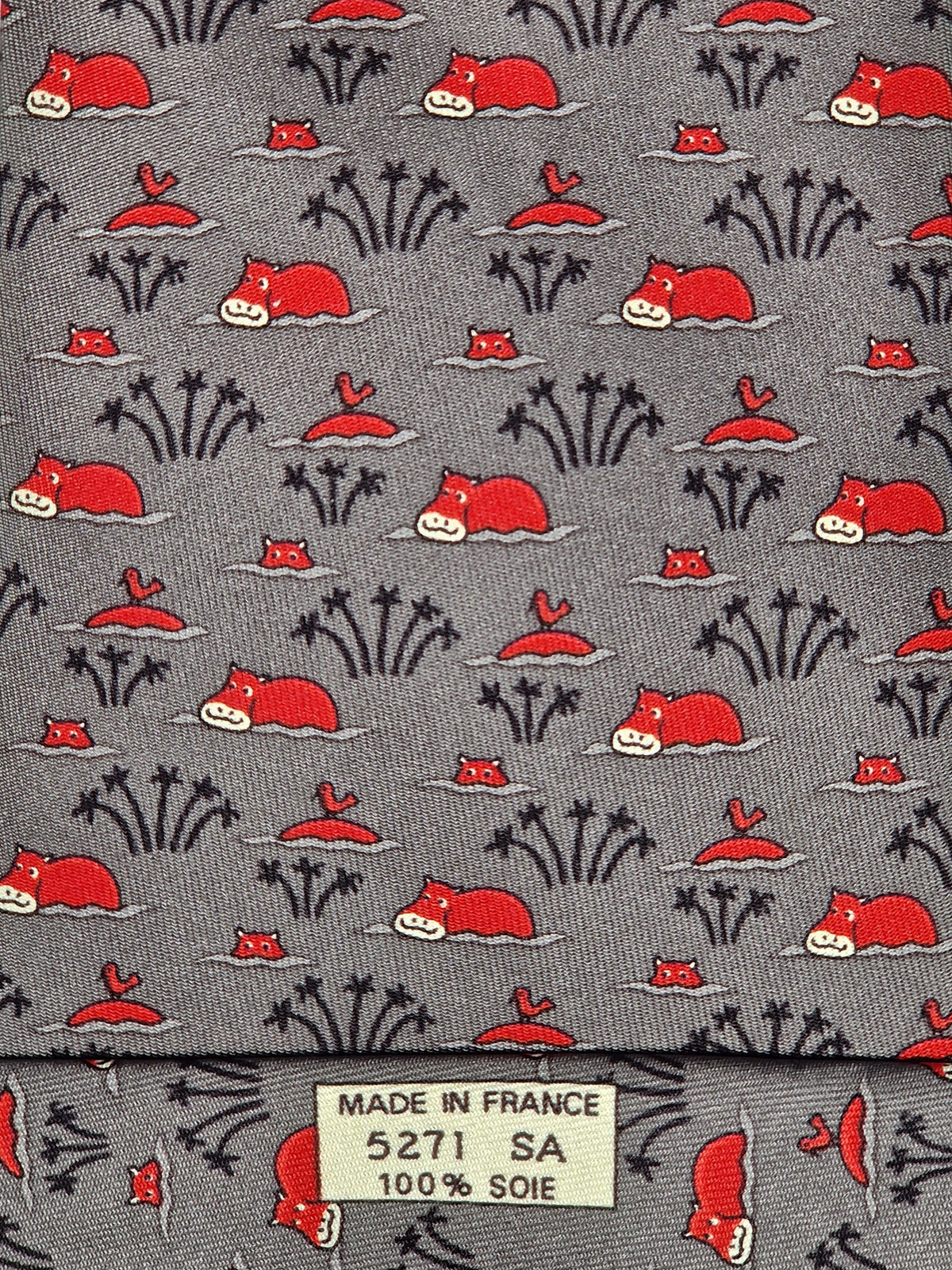 Reserverad 005271 Hermès tie grey hippos 5271 SA