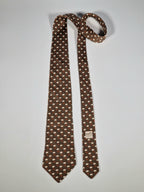 Hermès silk tie brown whimsical jumping sheep and H pattern 5273 SA