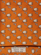 005273 Hermès tie orange whimsical jumping sheep 5273 SA
