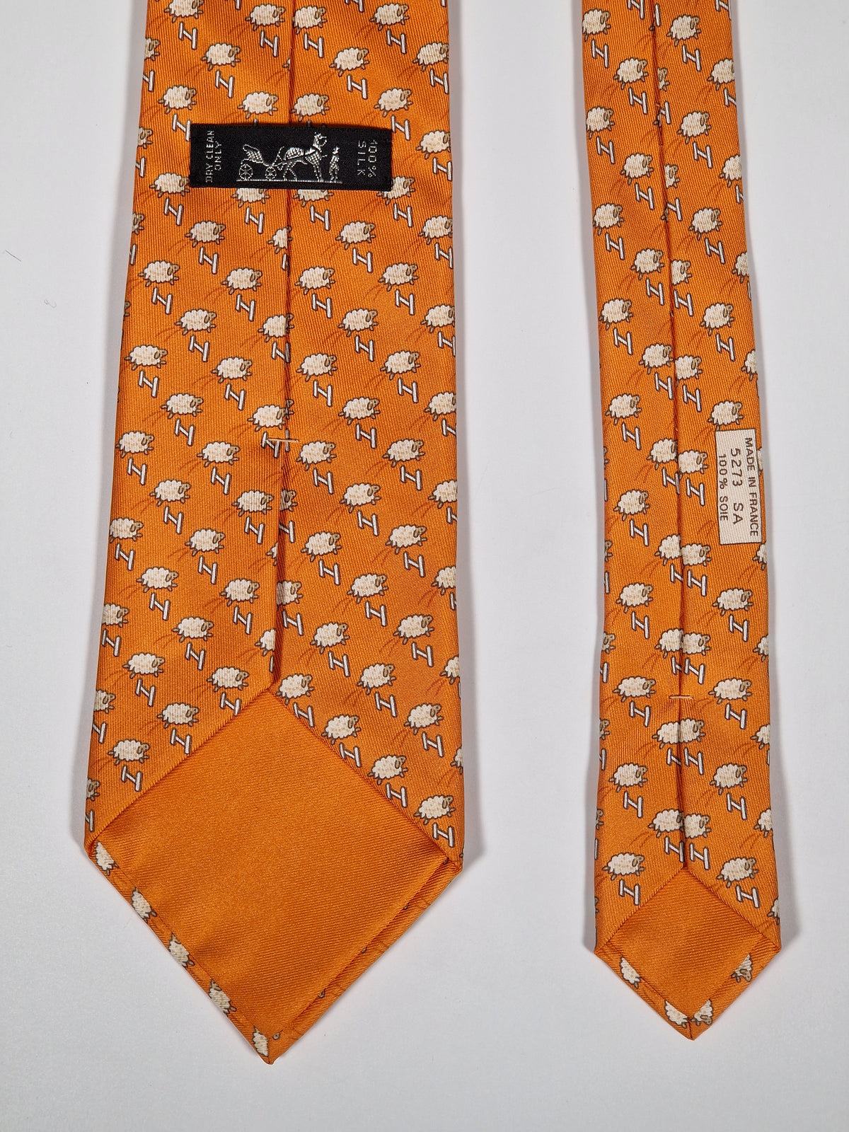005273 Hermès tie orange whimsical jumping sheep 5273 SA