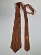 Hermès silk tie orange blue equestrian spur 5296 TA