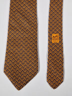 Hermès silk tie orange blue equestrian spur 5296 TA