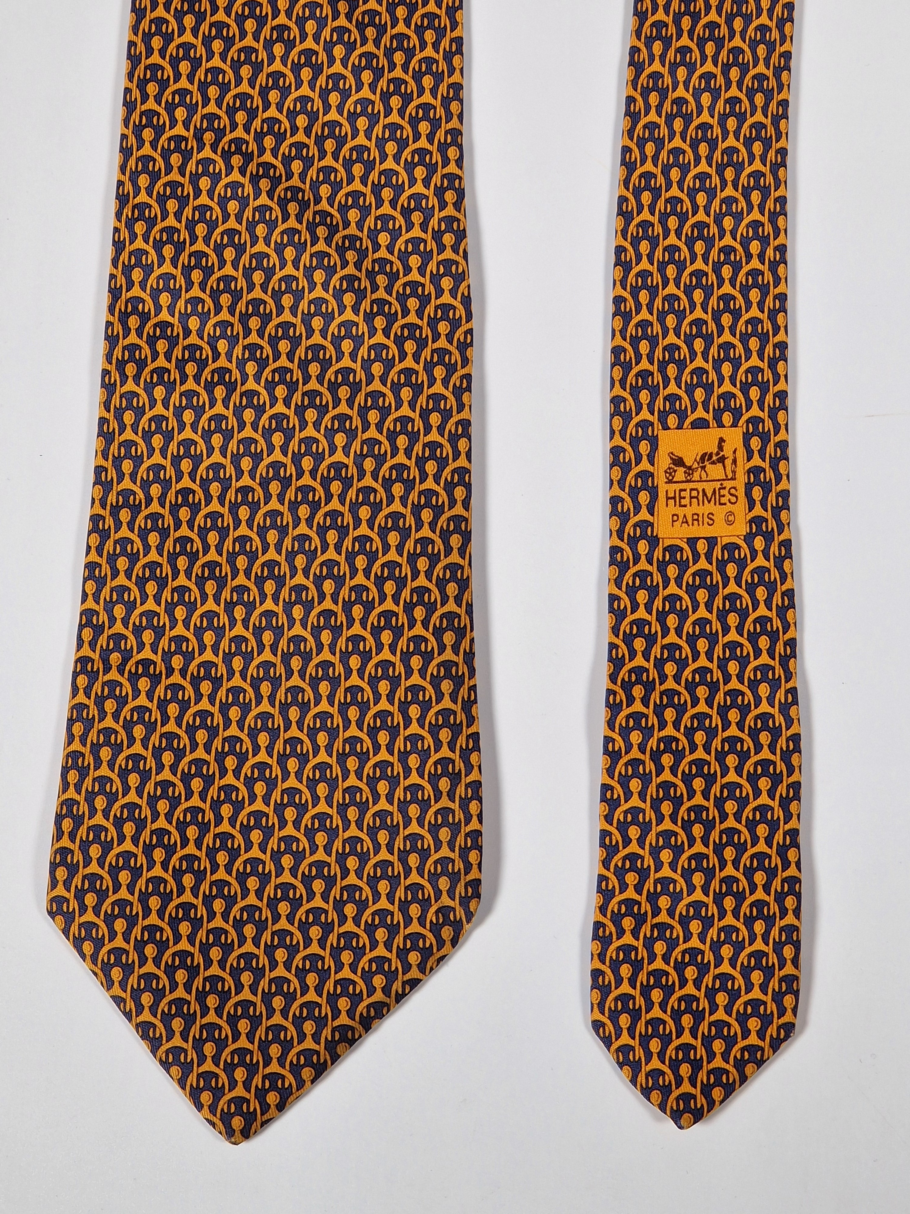 Hermès silk tie orange blue equestrian spur 5296 TA