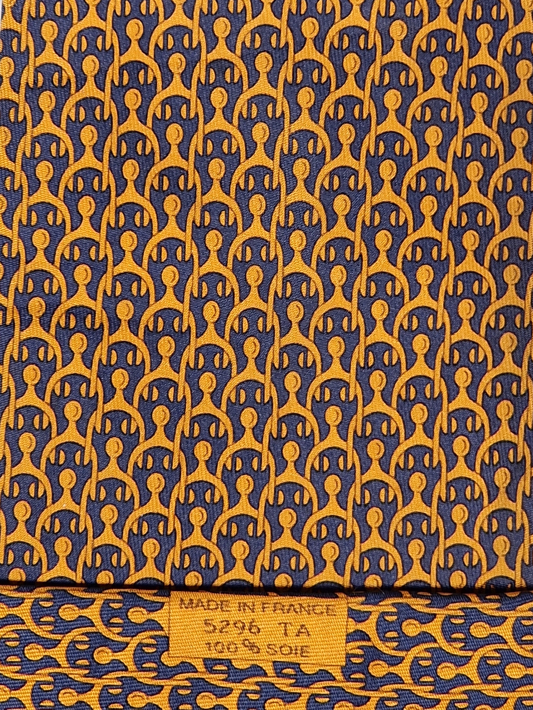 Hermès silk tie orange blue equestrian spur 5296 TA