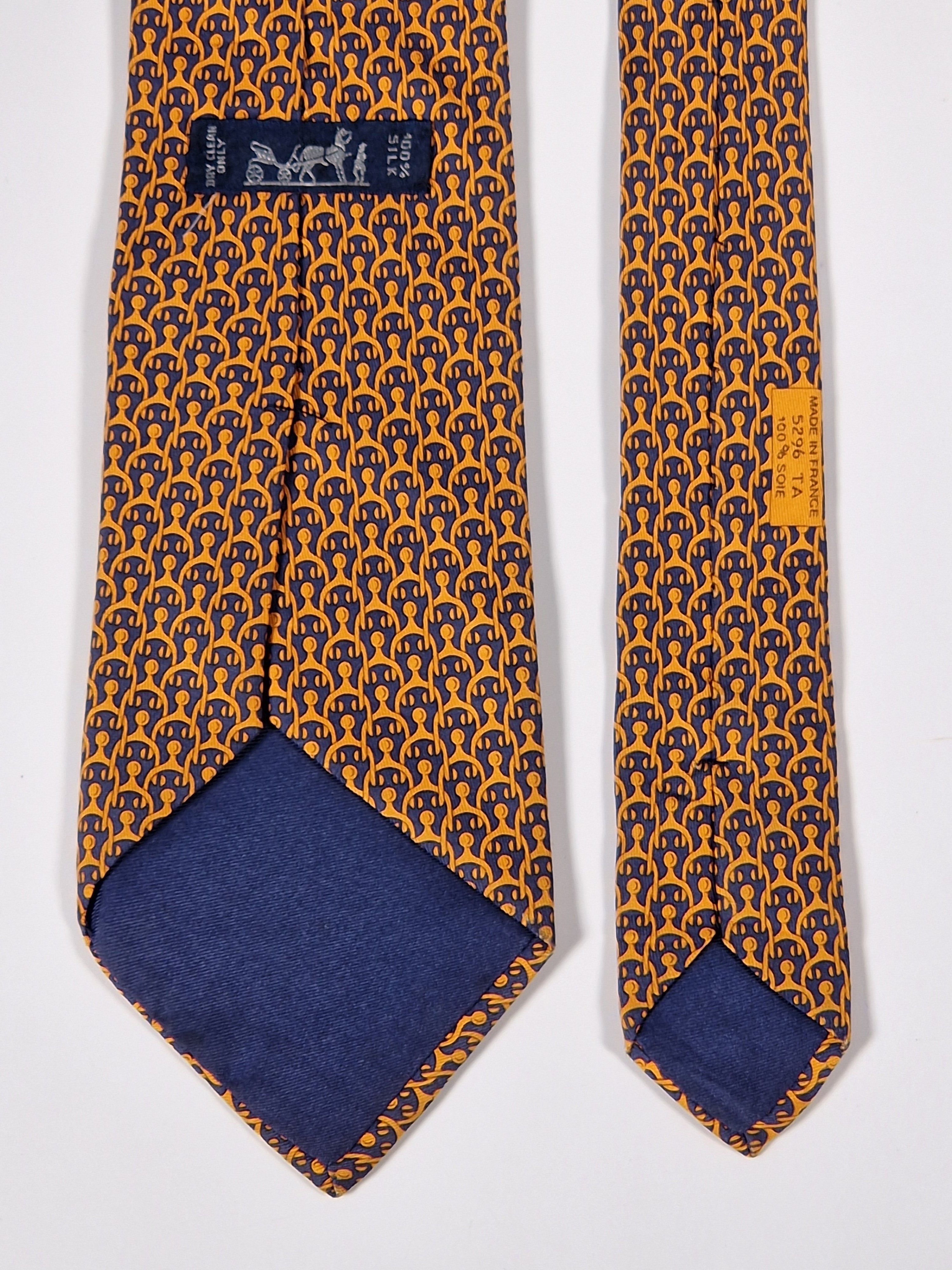 Hermès silk tie orange blue equestrian spur 5296 TA