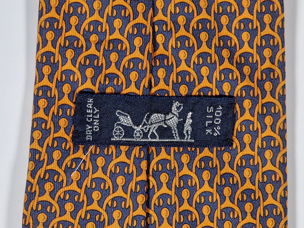 Hermès silk tie orange blue equestrian spur 5296 TA
