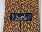 Hermès silk tie orange blue equestrian spur 5296 TA
