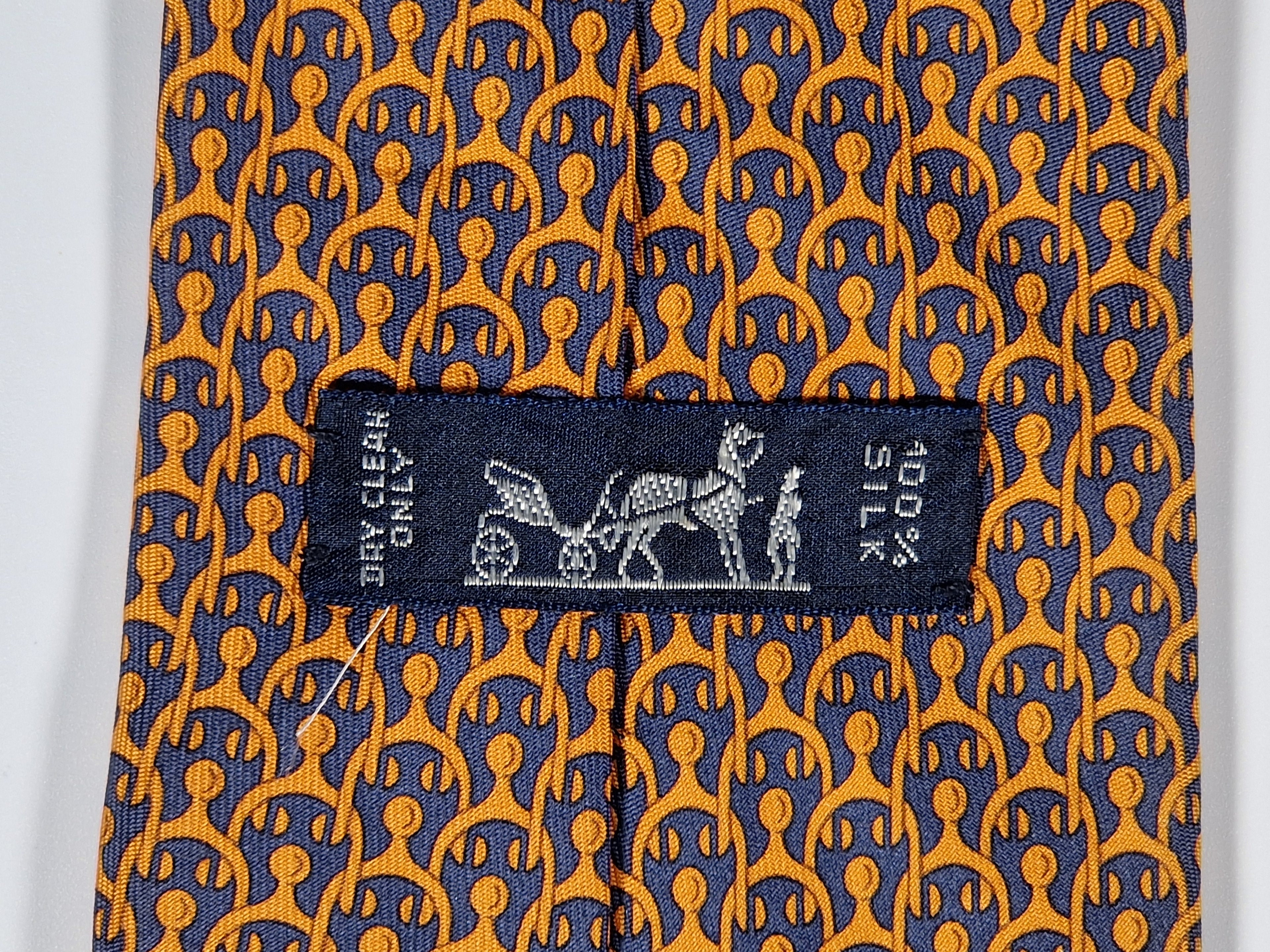 Hermès silk tie orange blue equestrian spur 5296 TA
