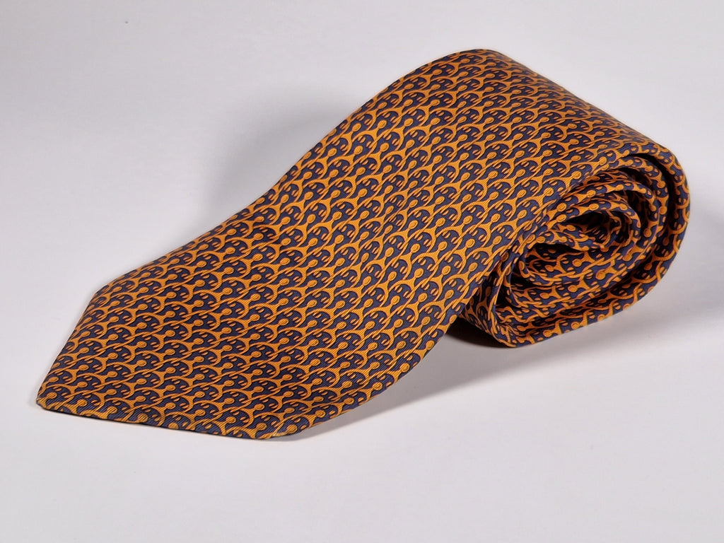 Hermès silk tie orange blue equestrian spur 5296 TA