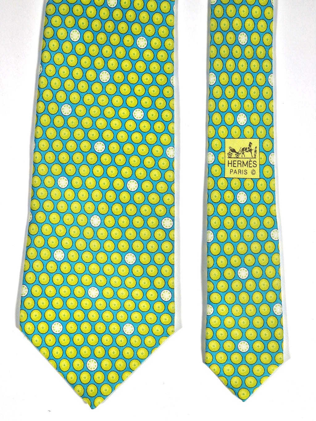 Hermés silk tie blue with lime fruit 5300 TA
