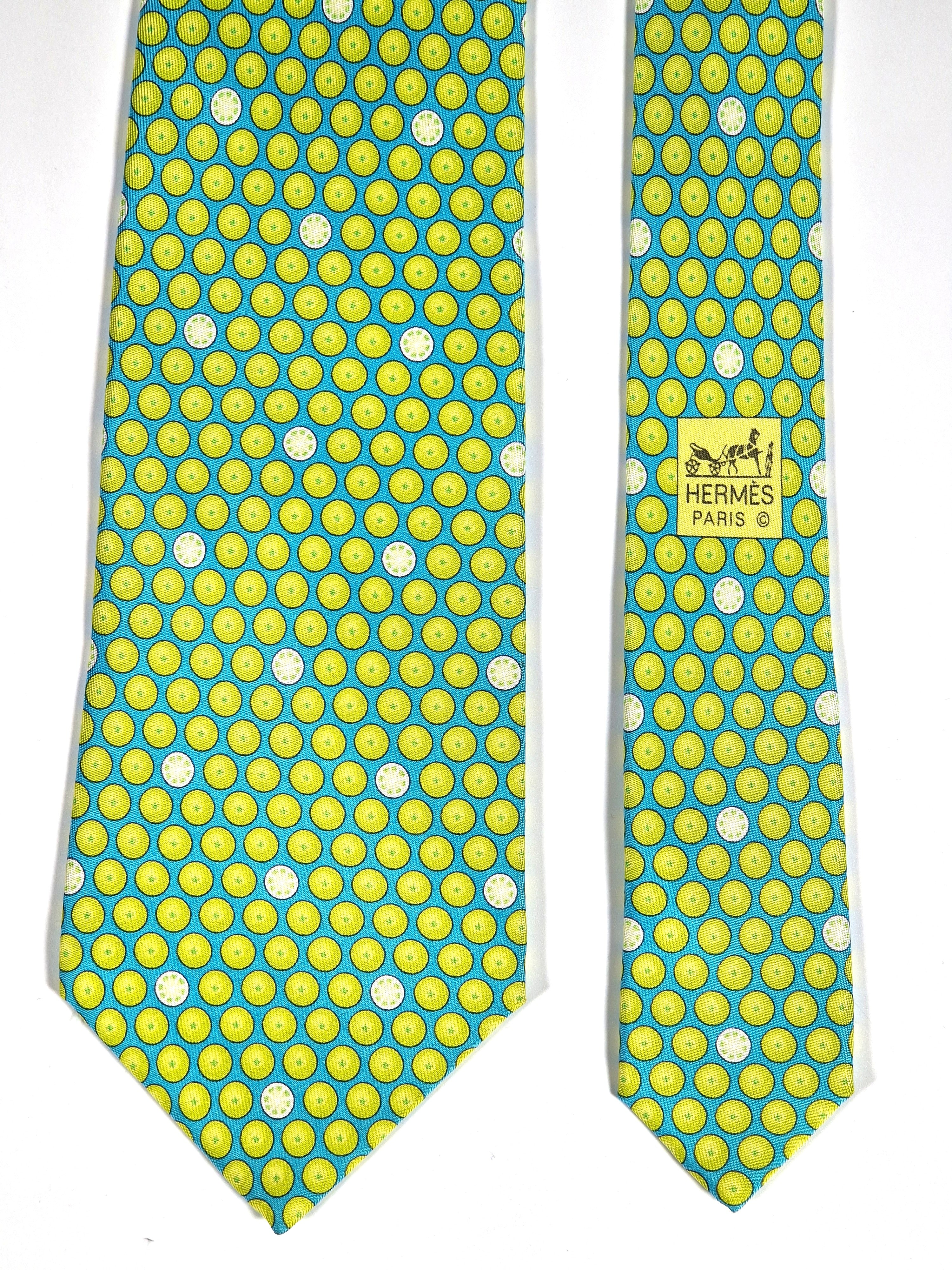 Hermés silk tie blue with lime fruit 5300 TA