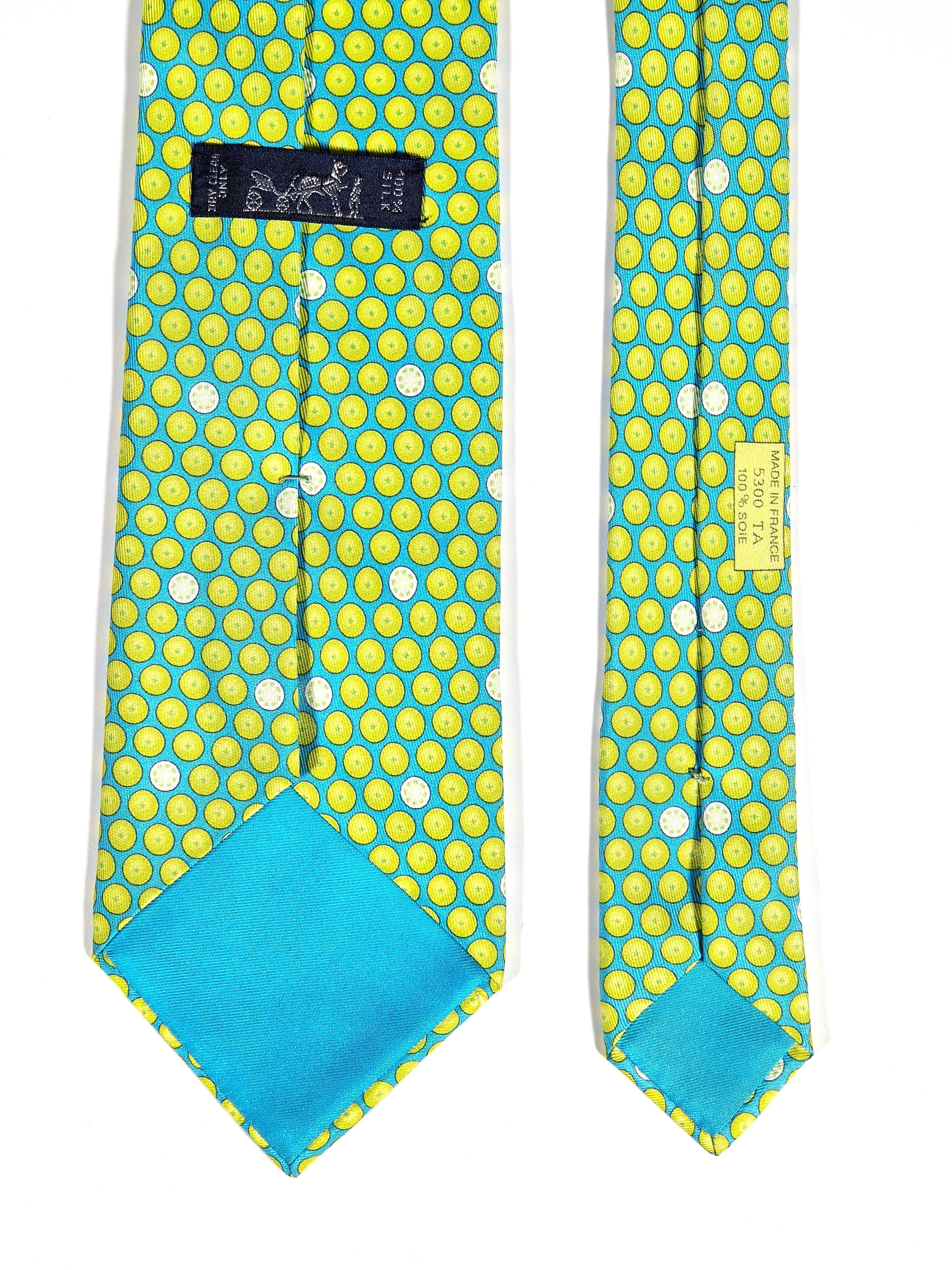 Hermés silk tie blue with lime fruit 5300 TA