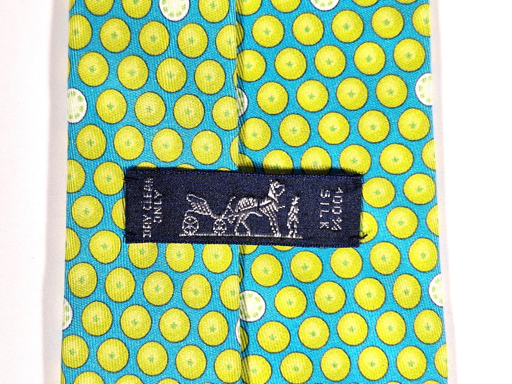 Hermés silk tie blue with lime fruit 5300 TA