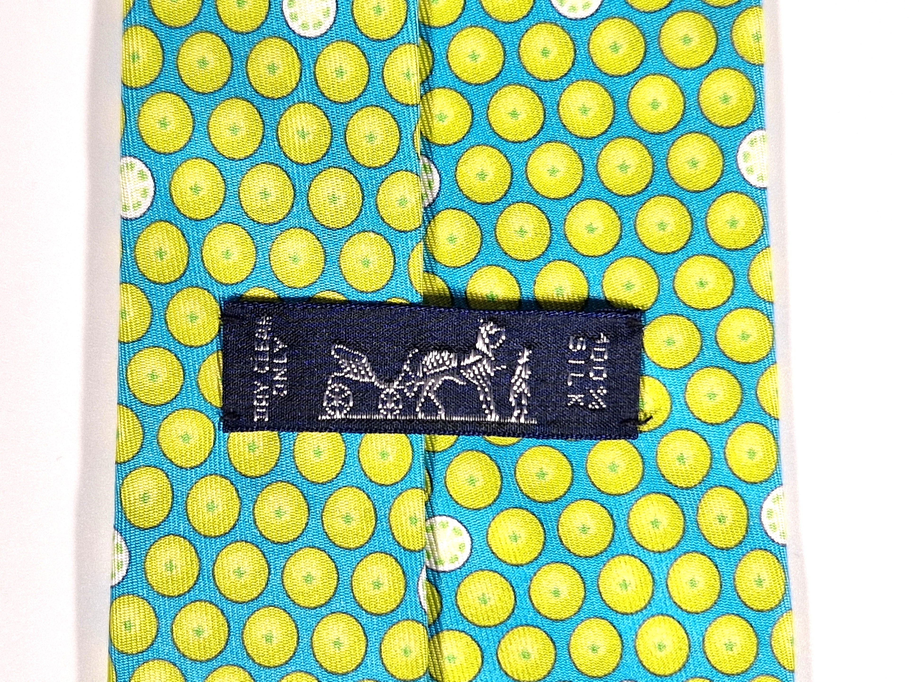 Hermés silk tie blue with lime fruit 5300 TA