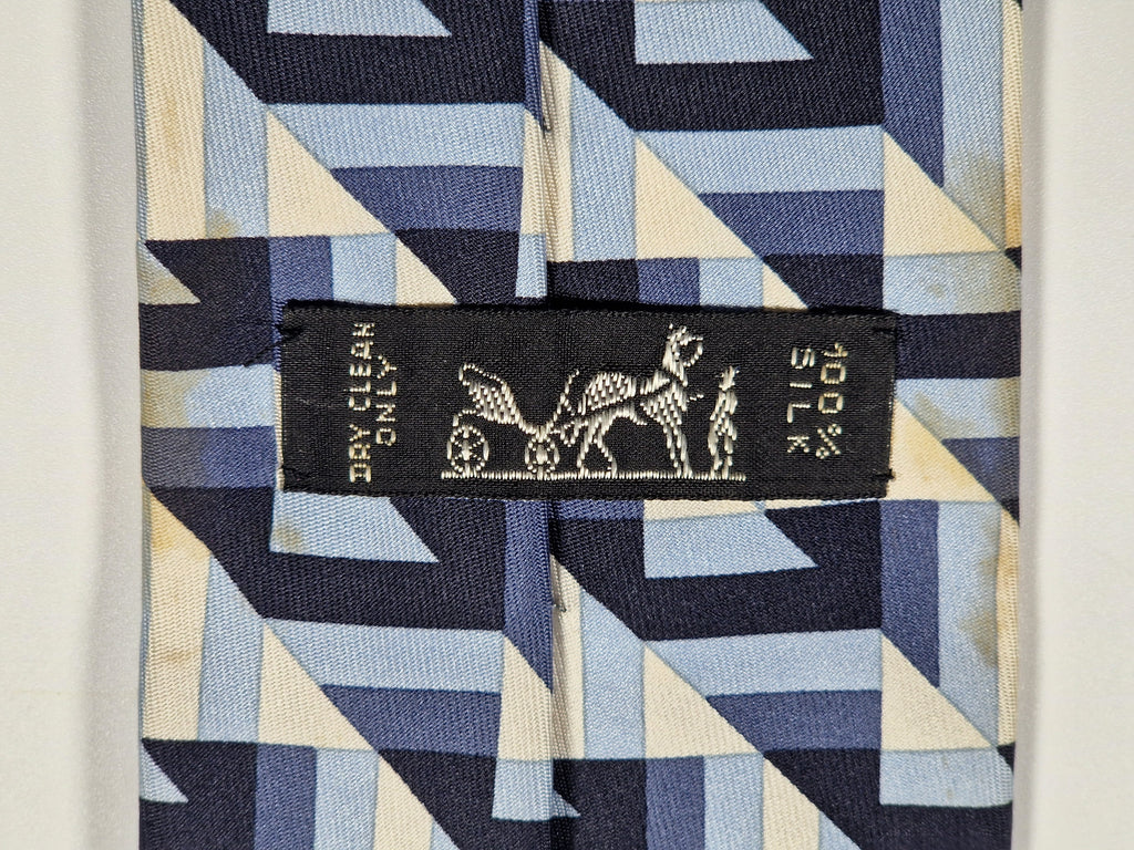 Hermès silk tie blue geometrical pattern 5310 TA