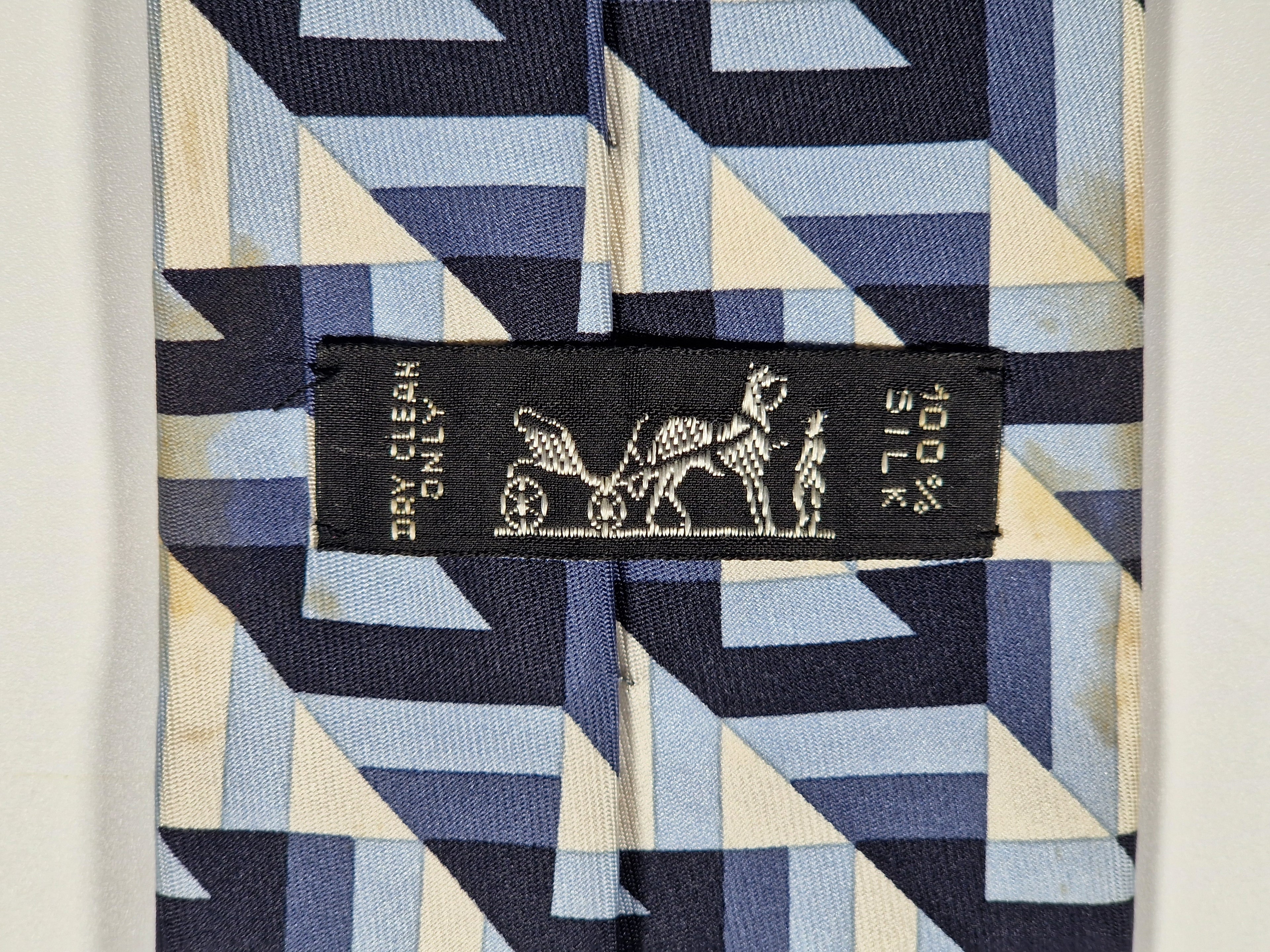 Hermès silk tie blue geometrical pattern 5310 TA