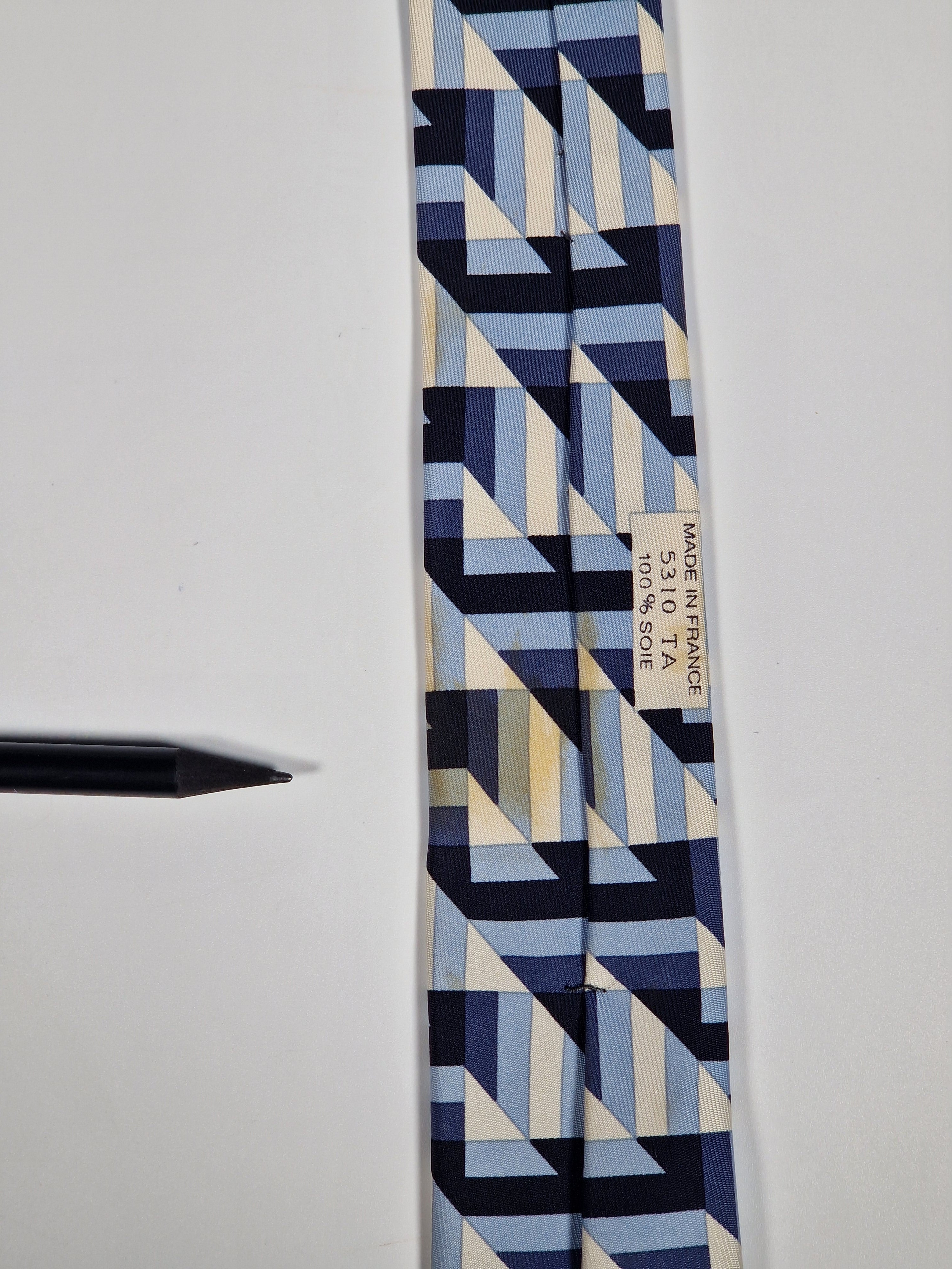 Hermès silk tie blue geometrical pattern 5310 TA