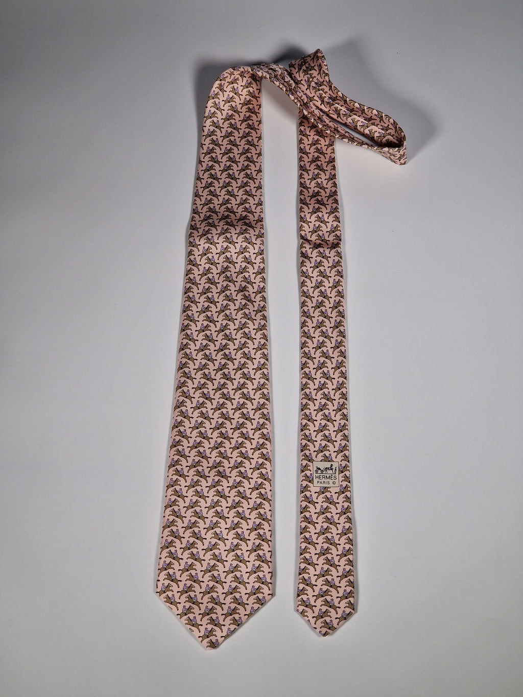 Hermès silk tie pnk equestrian pattern 5321 TA with box