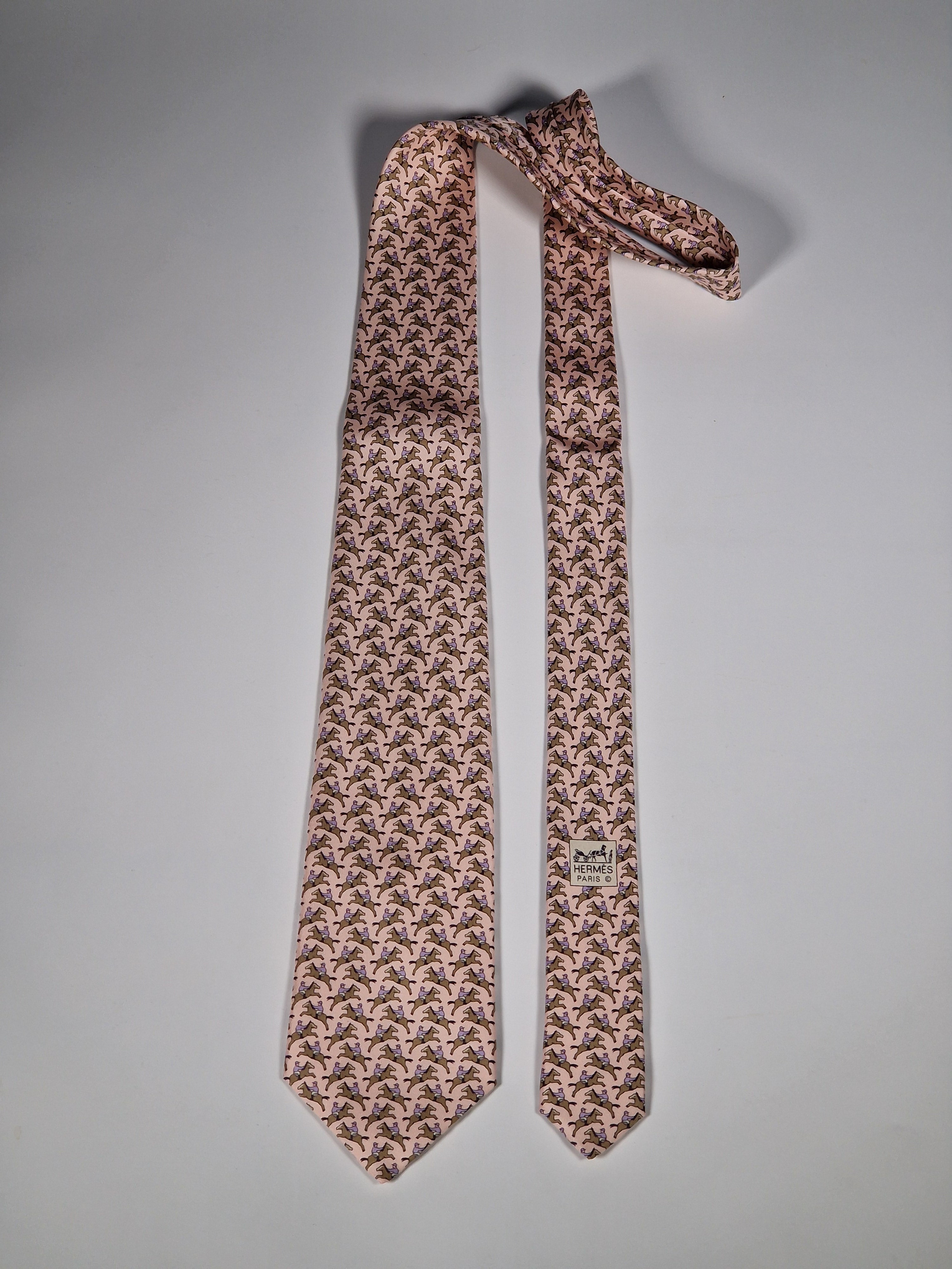 Hermès silk tie pnk equestrian pattern 5321 TA with box