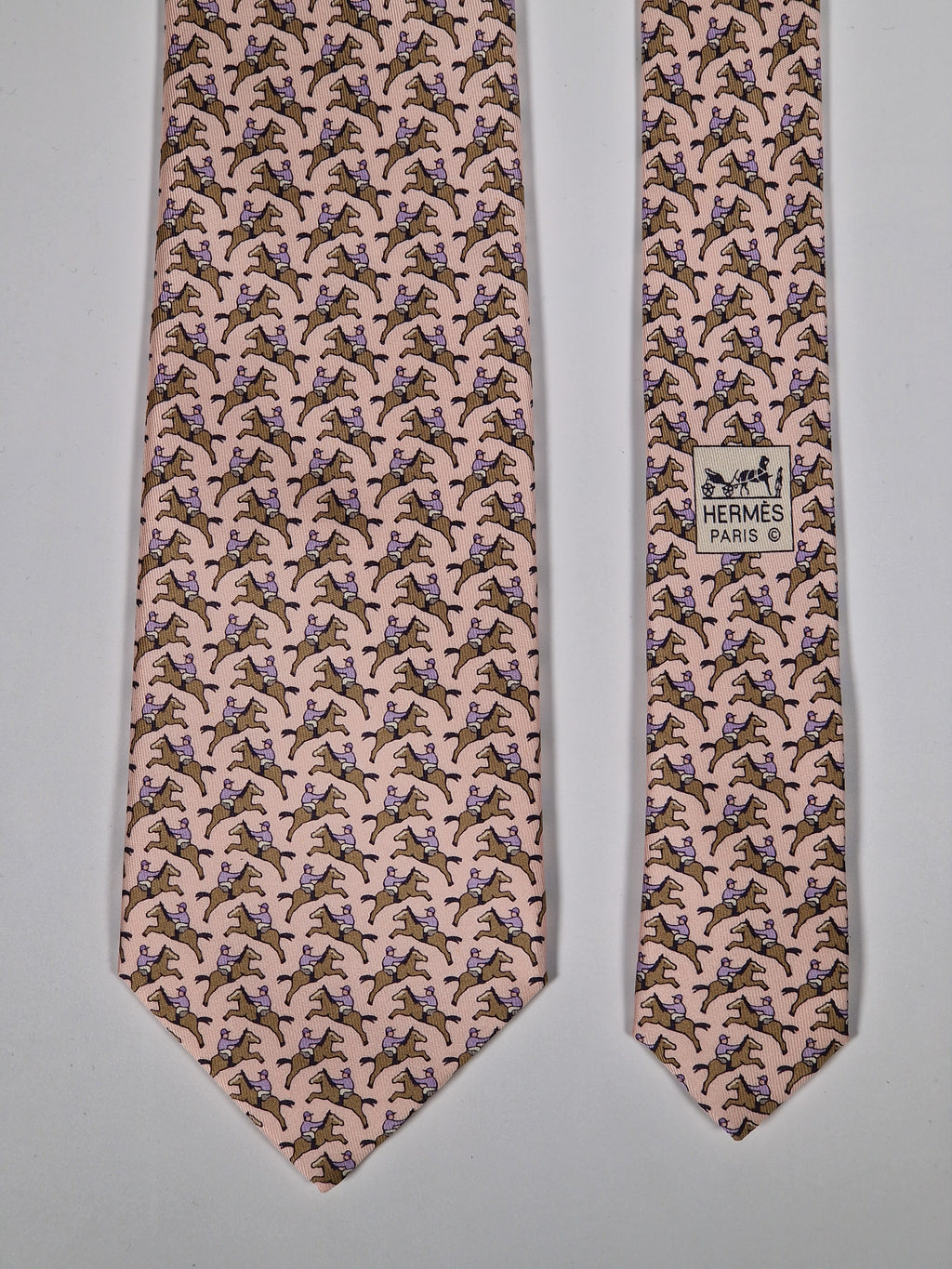 Hermès silk tie pnk equestrian pattern 5321 TA with box