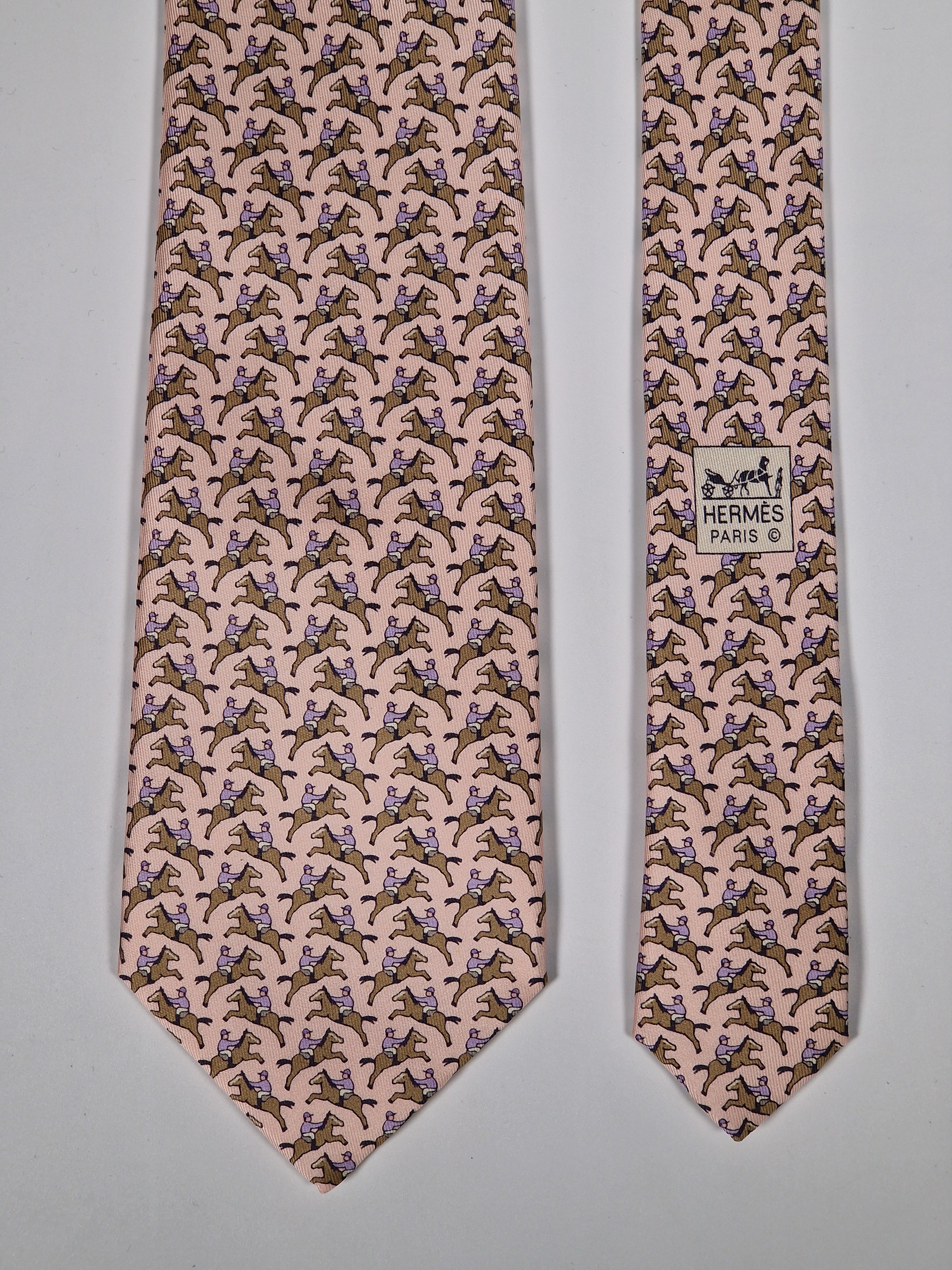 Hermès silk tie pnk equestrian pattern 5321 TA with box