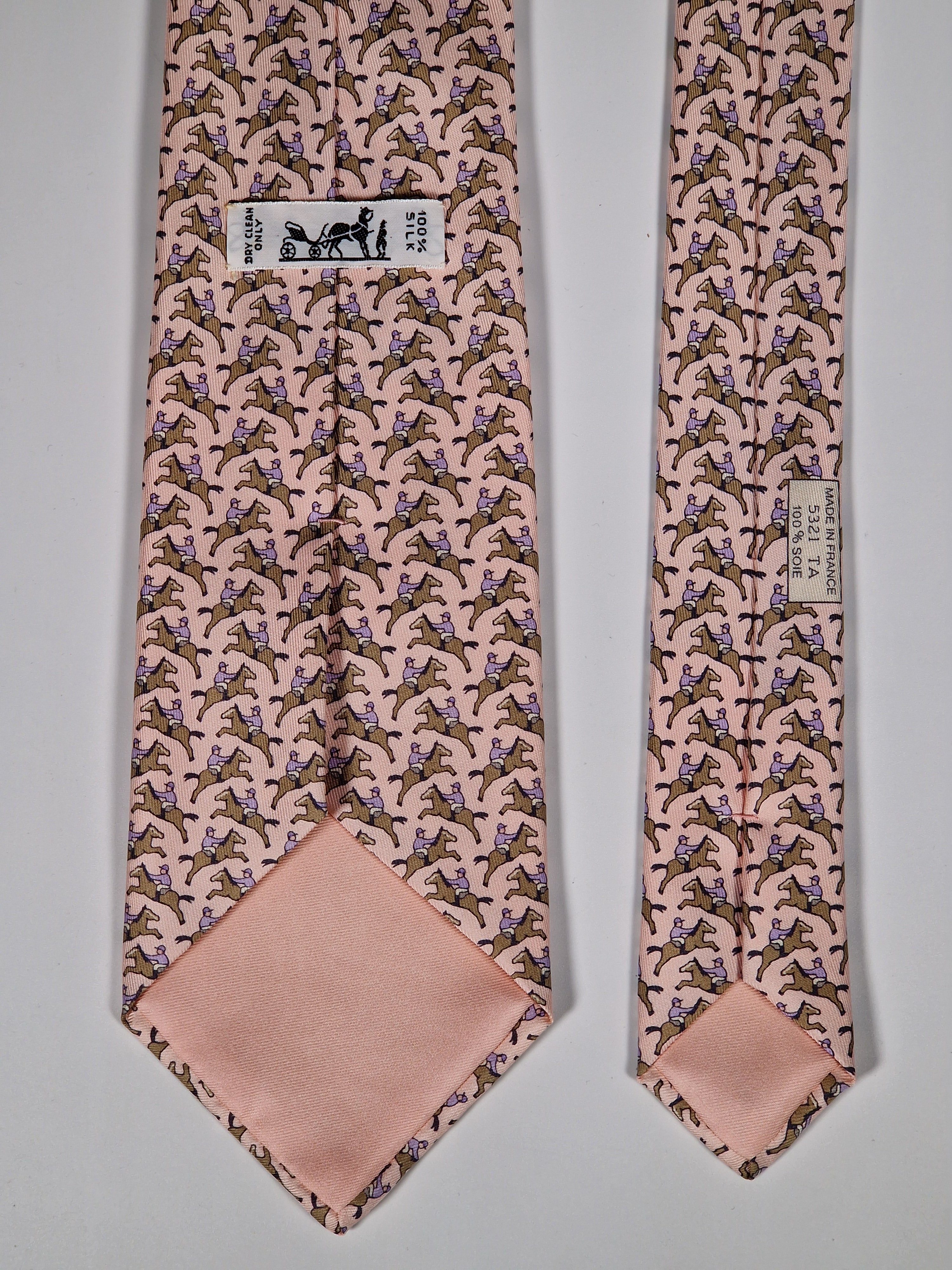 Hermès silk tie pnk equestrian pattern 5321 TA with box