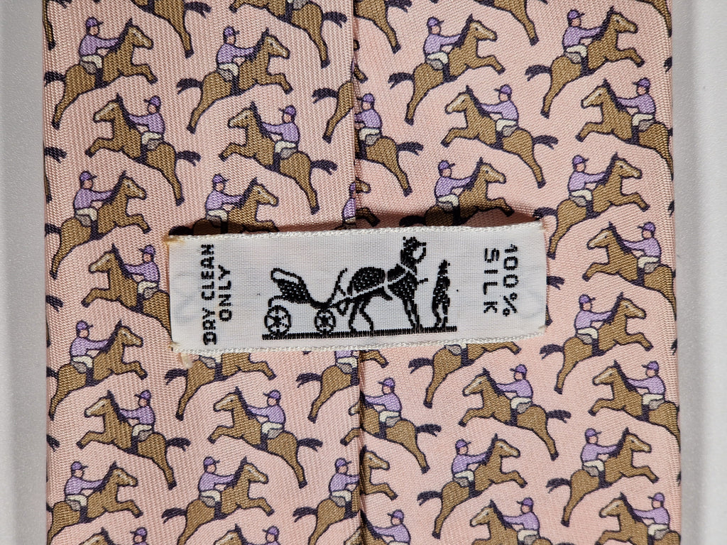 Hermès silk tie pnk equestrian pattern 5321 TA with box