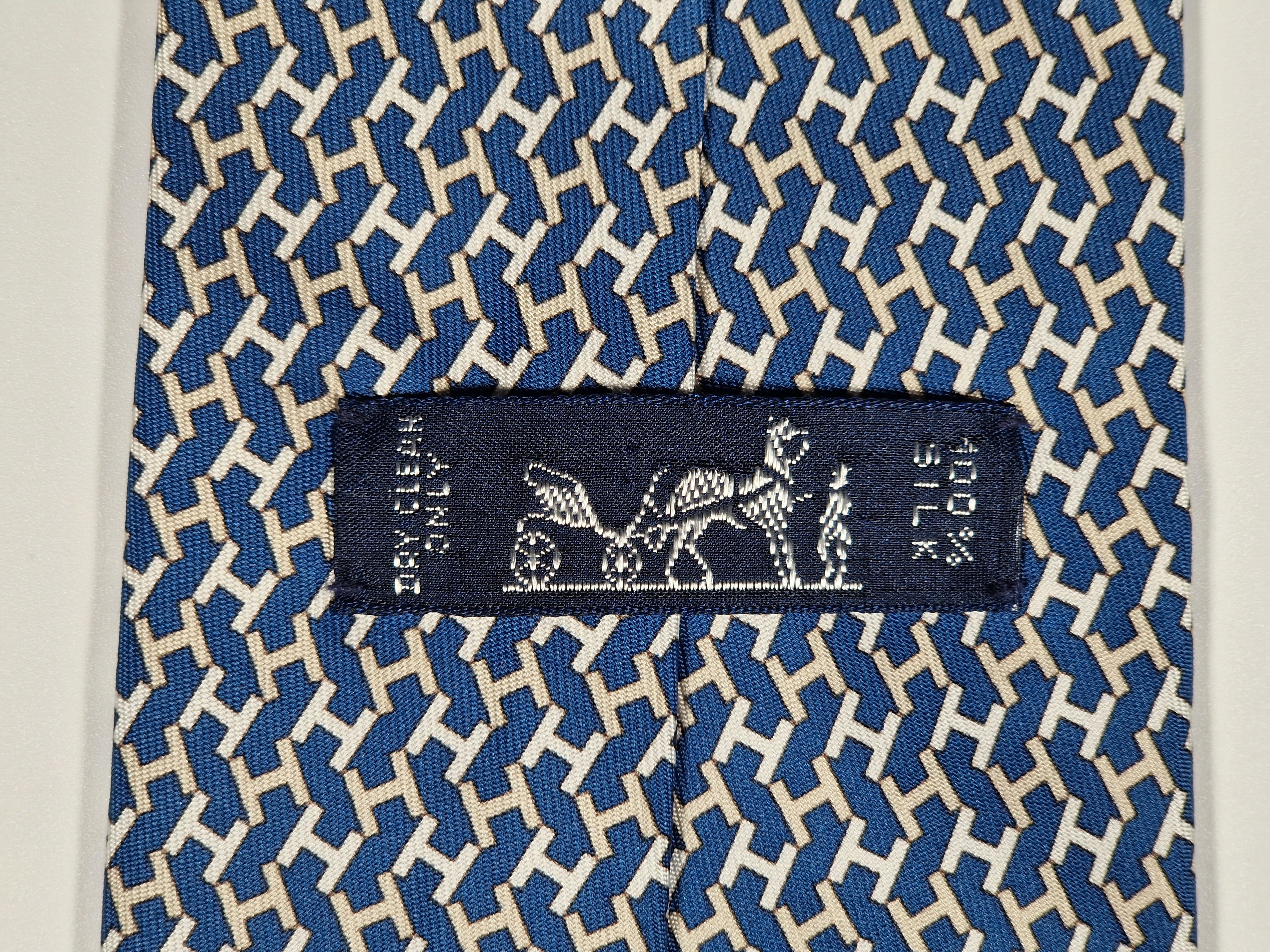 Hermès silk tie blue H pattern 5326 TA