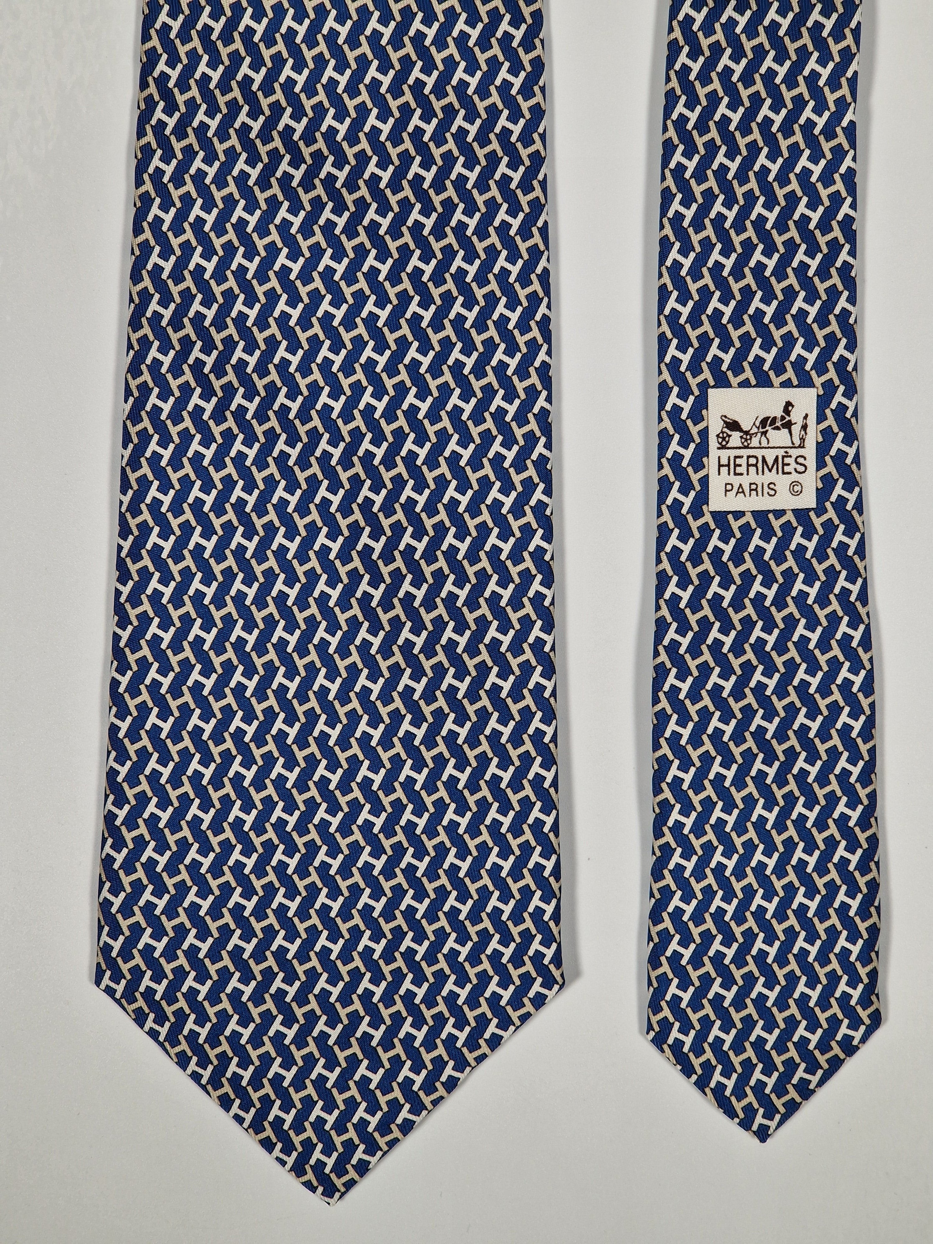 Hermès silk tie blue H pattern 5326 TA