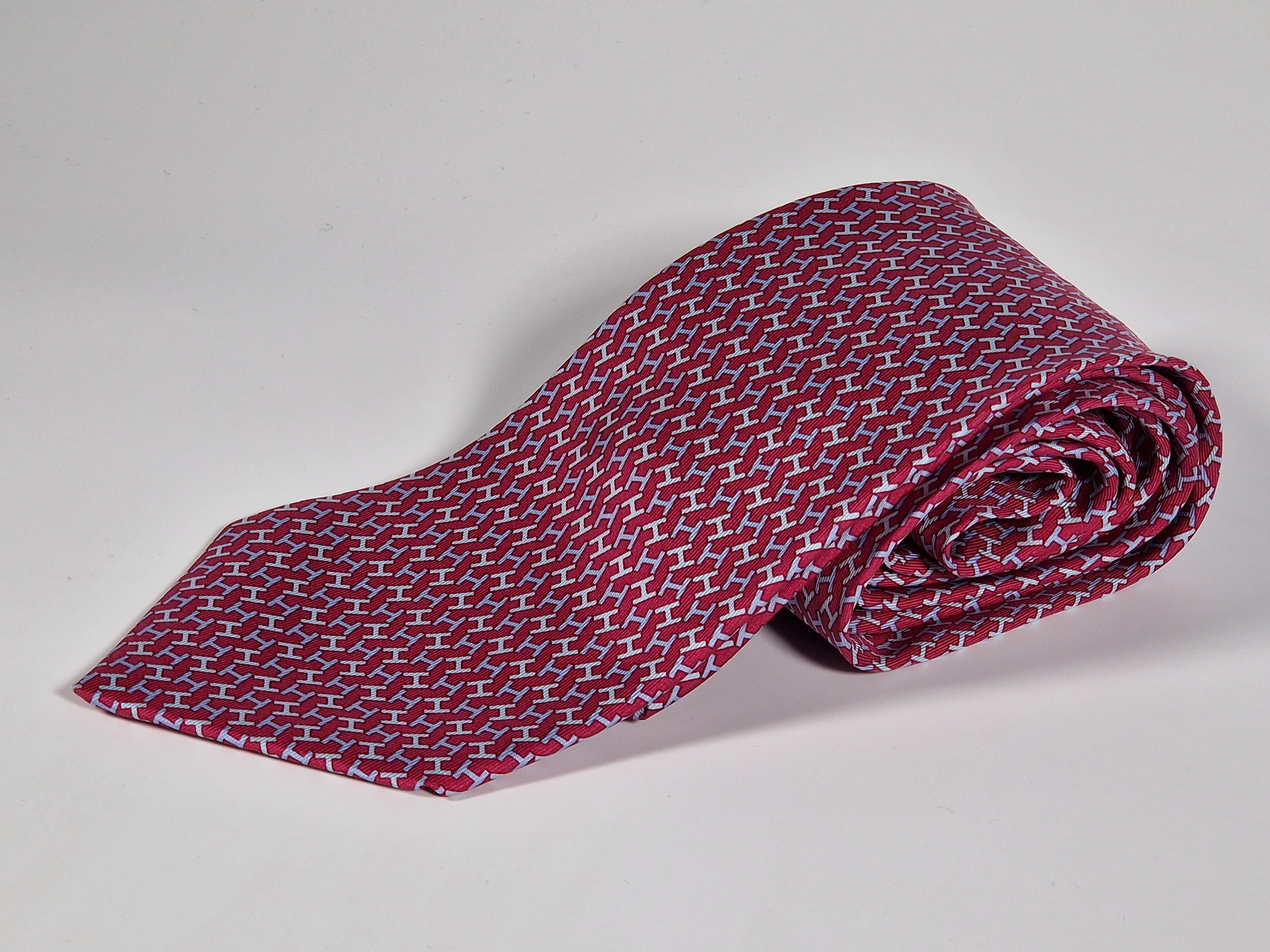 Hermès silk tie red H pattern Hermès 5326 TA