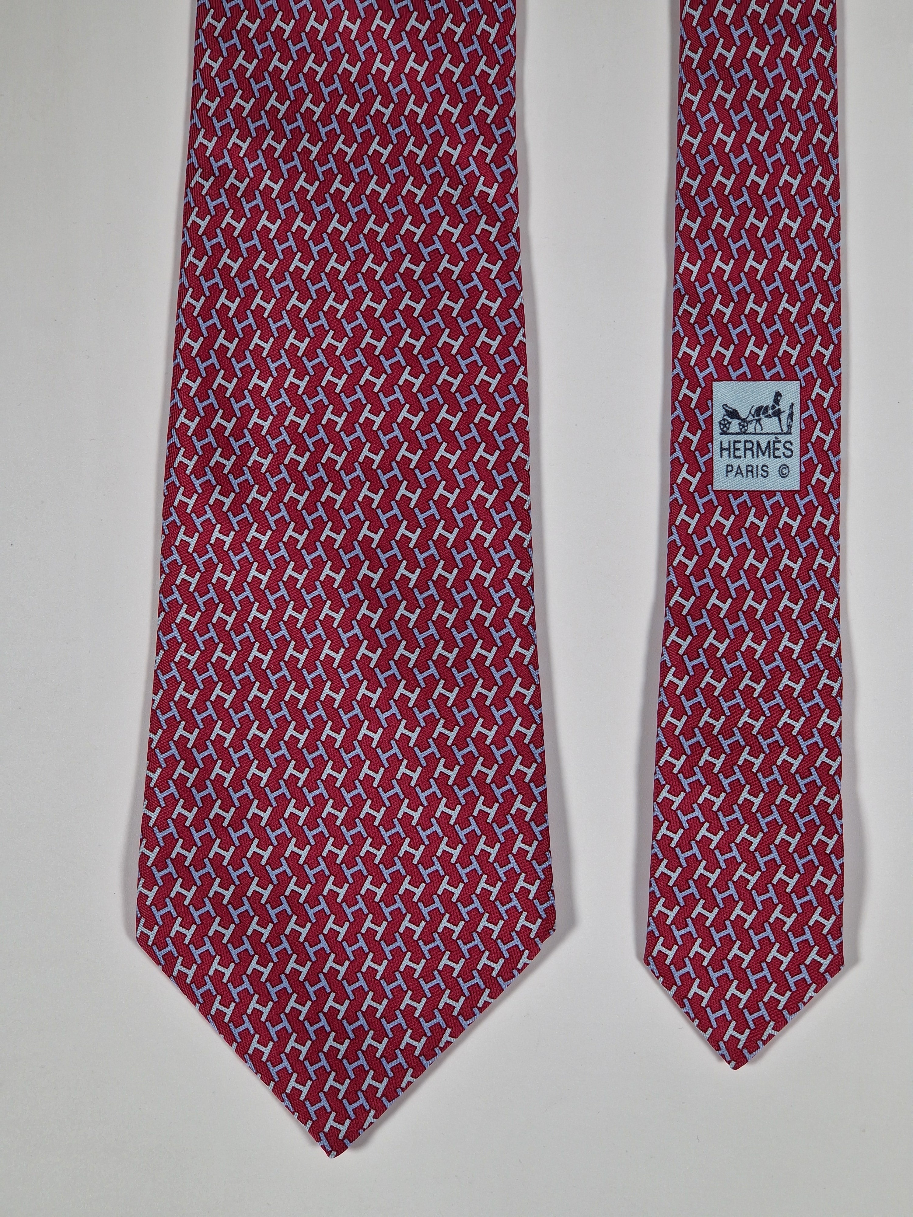 Hermès silk tie red H pattern Hermès 5326 TA