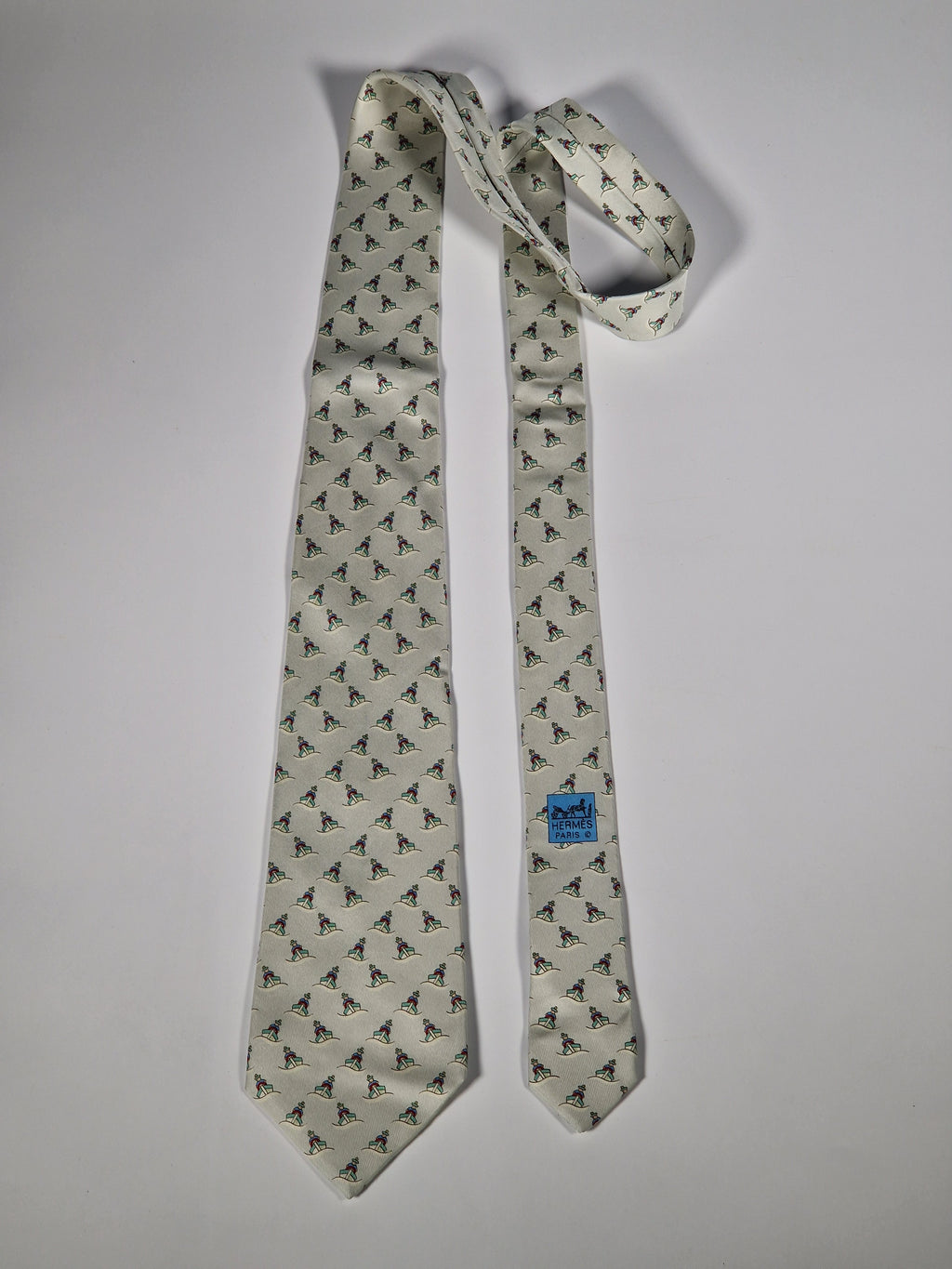 Hermès silk tie light green ship with seaman nautica pattern 5339 SA