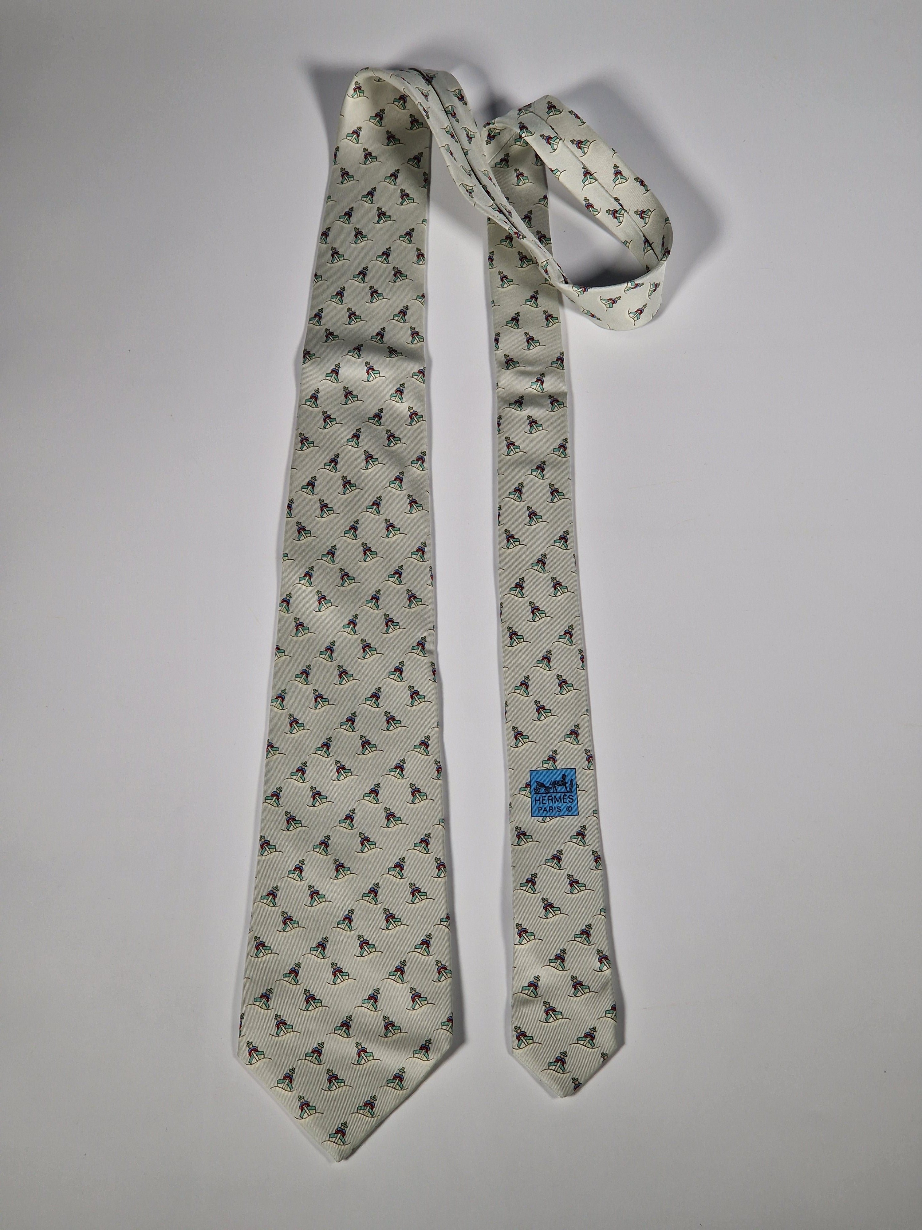 Hermès silk tie light green ship with seaman nautica pattern 5339 SA