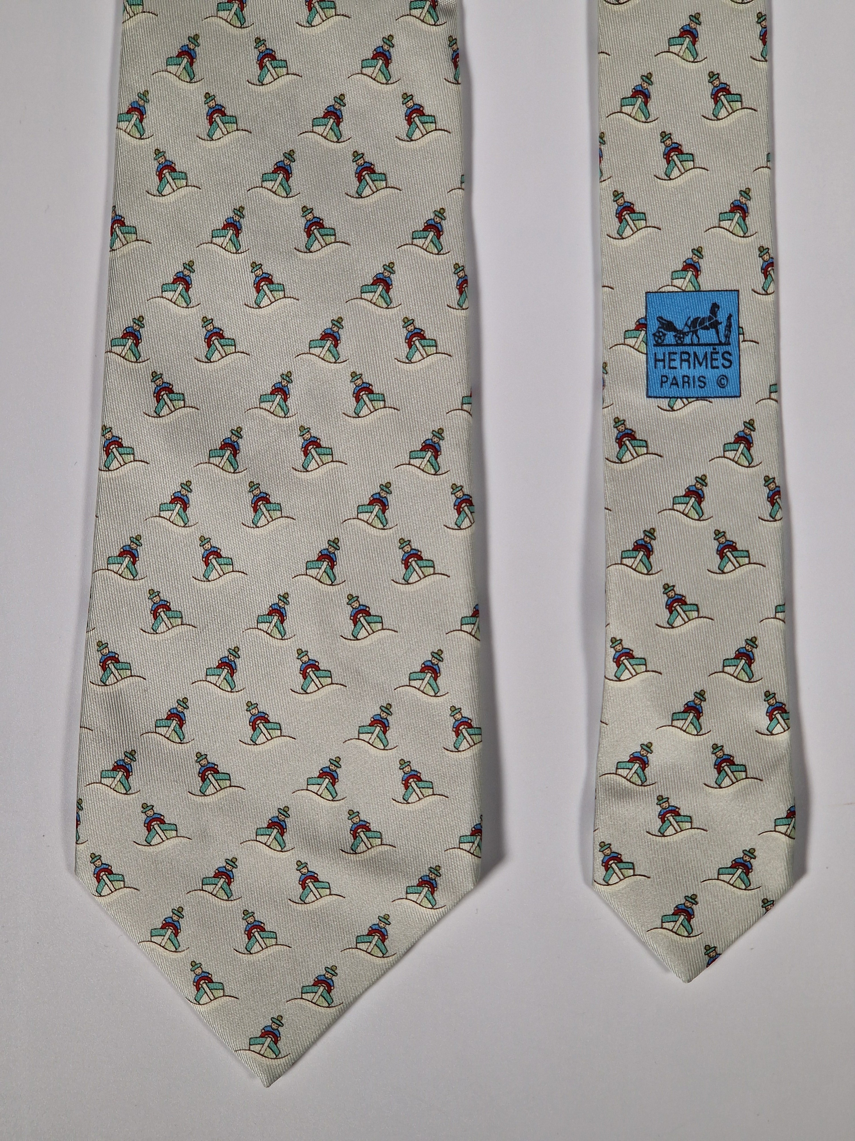 Hermès silk tie light green ship with seaman nautica pattern 5339 SA