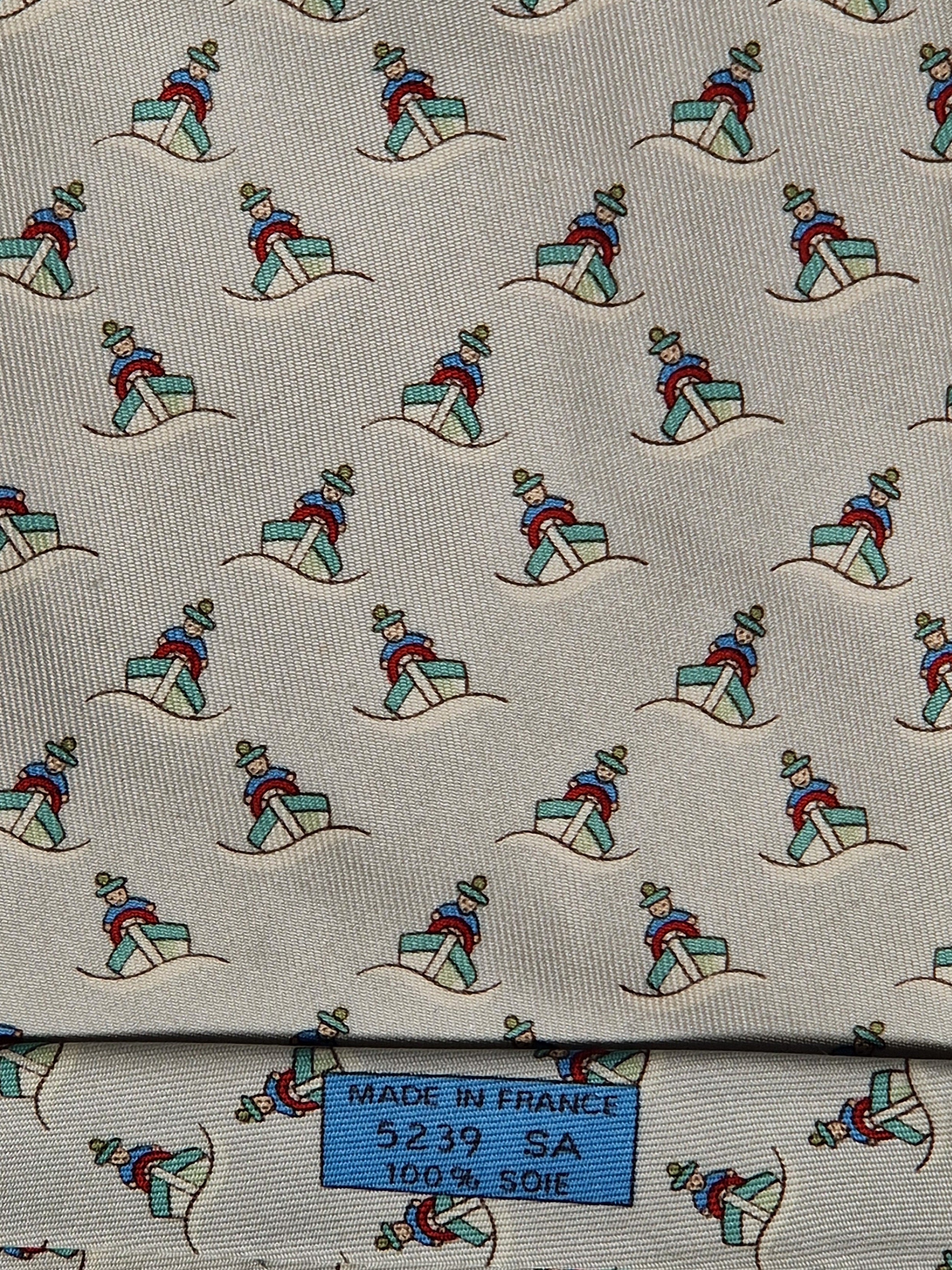 Hermès silk tie light green ship with seaman nautica pattern 5339 SA