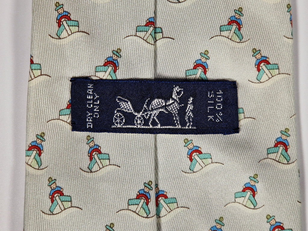 Hermès silk tie light green ship with seaman nautica pattern 5339 SA