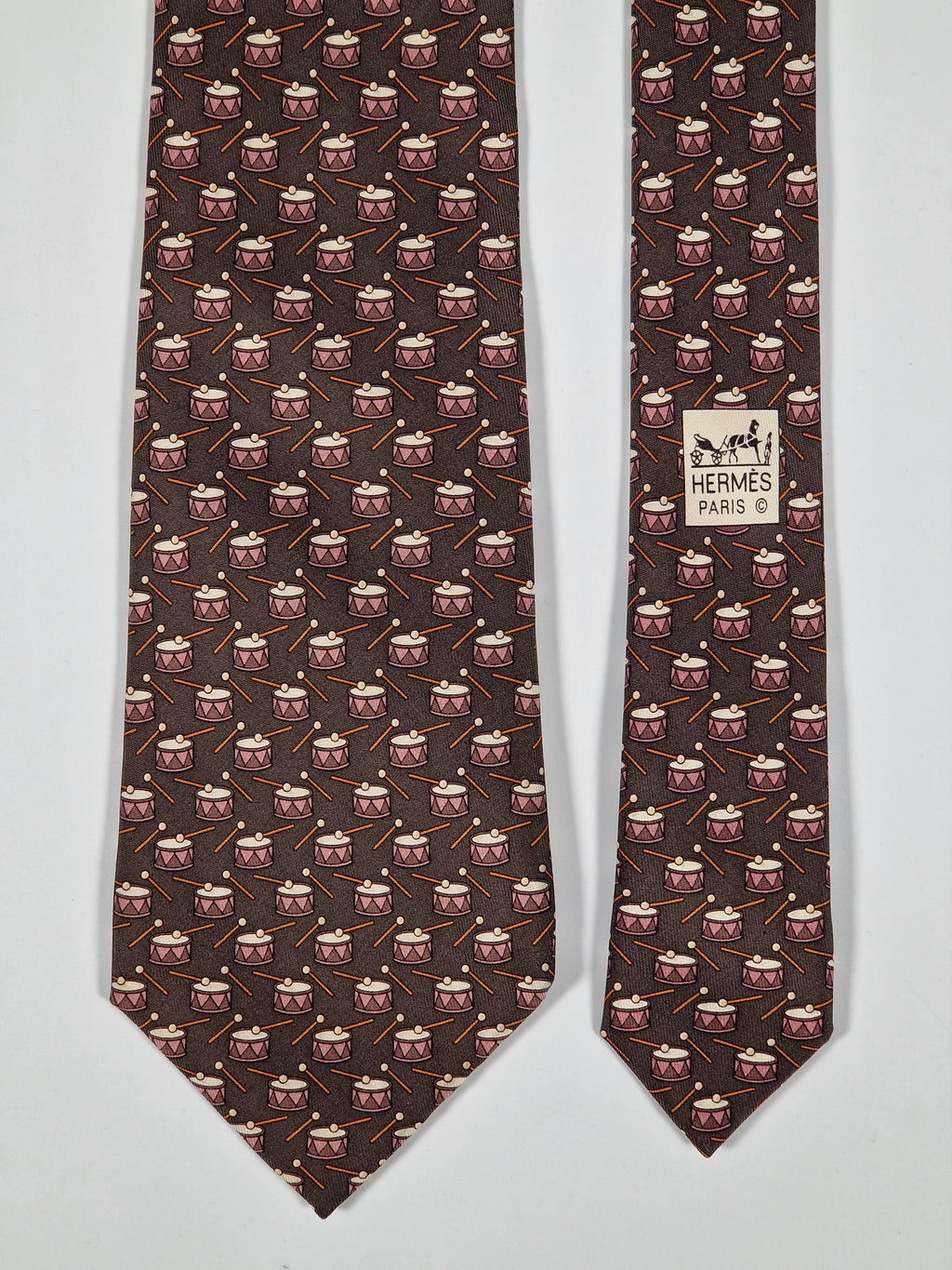 Hermès silk tie brown with drums 5345 TA