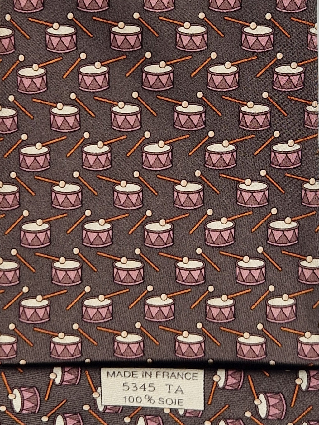 Hermès silk tie brown with drums 5345 TA