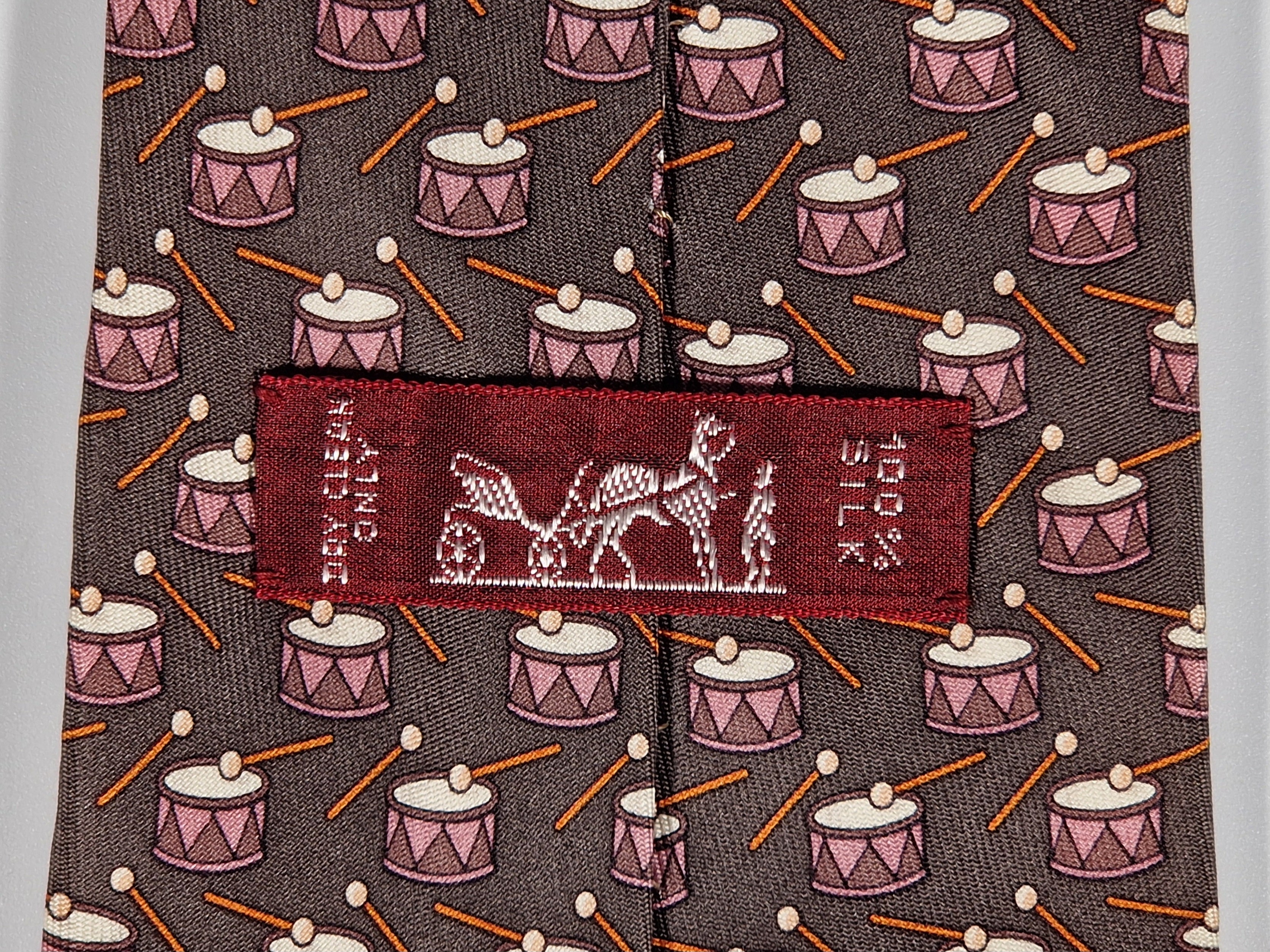 Hermès silk tie brown with drums 5345 TA