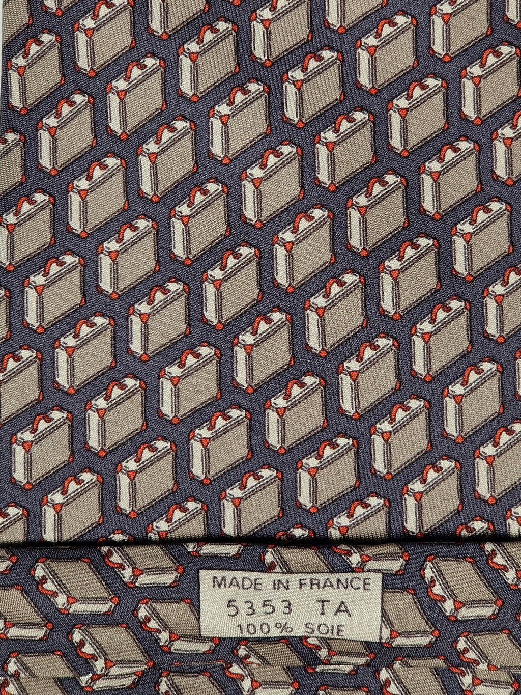 005353 Hermès tie grey whimsical attaché case 5353 TA