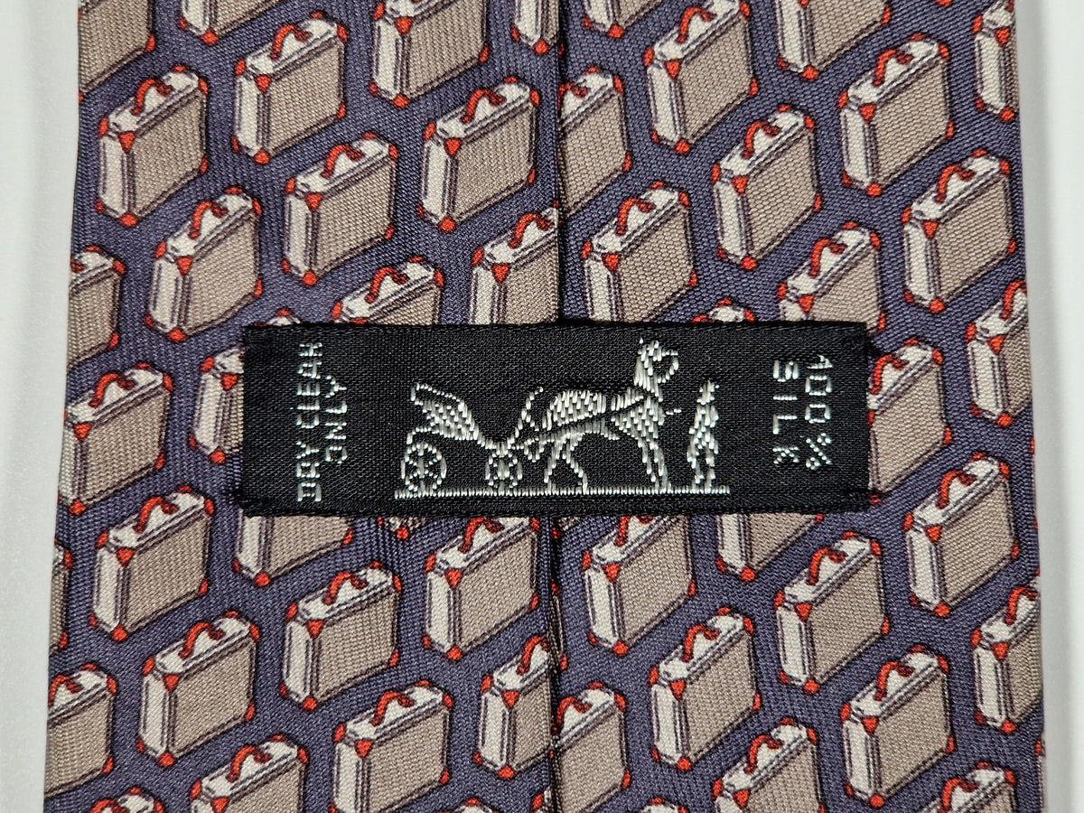 005353 Hermès tie grey whimsical attaché case 5353 TA