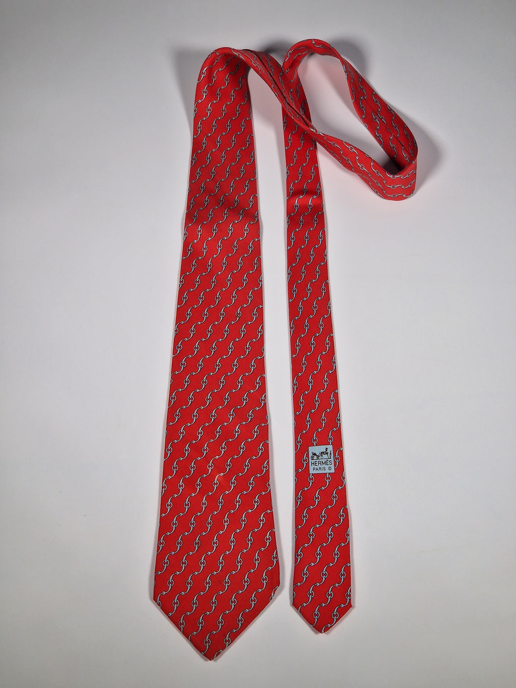 Hermès silk tie red equestrian pattern 5360 OA