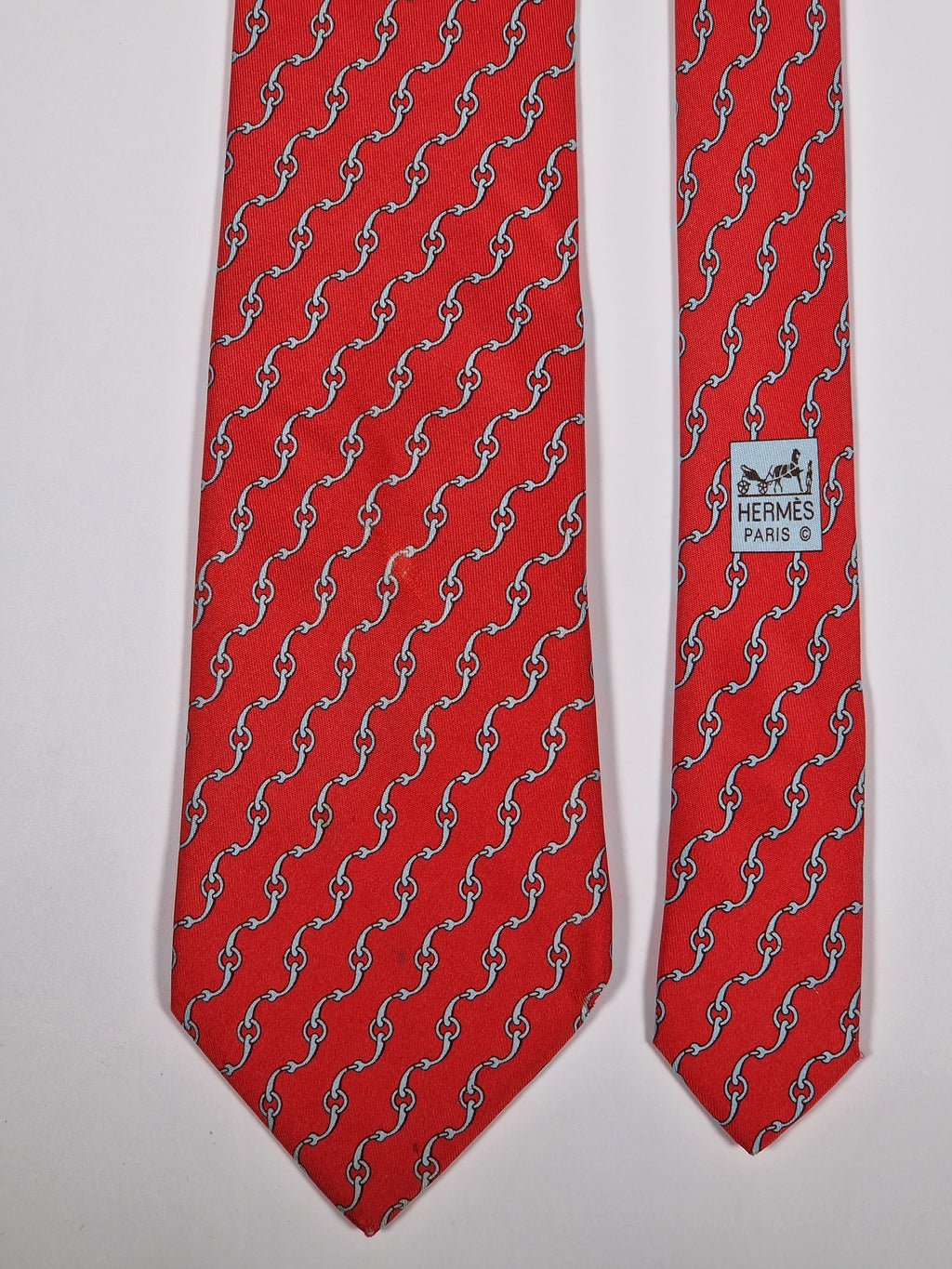Hermès silk tie red equestrian pattern 5360 OA
