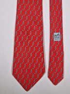 Hermès silk tie red equestrian pattern 5360 OA