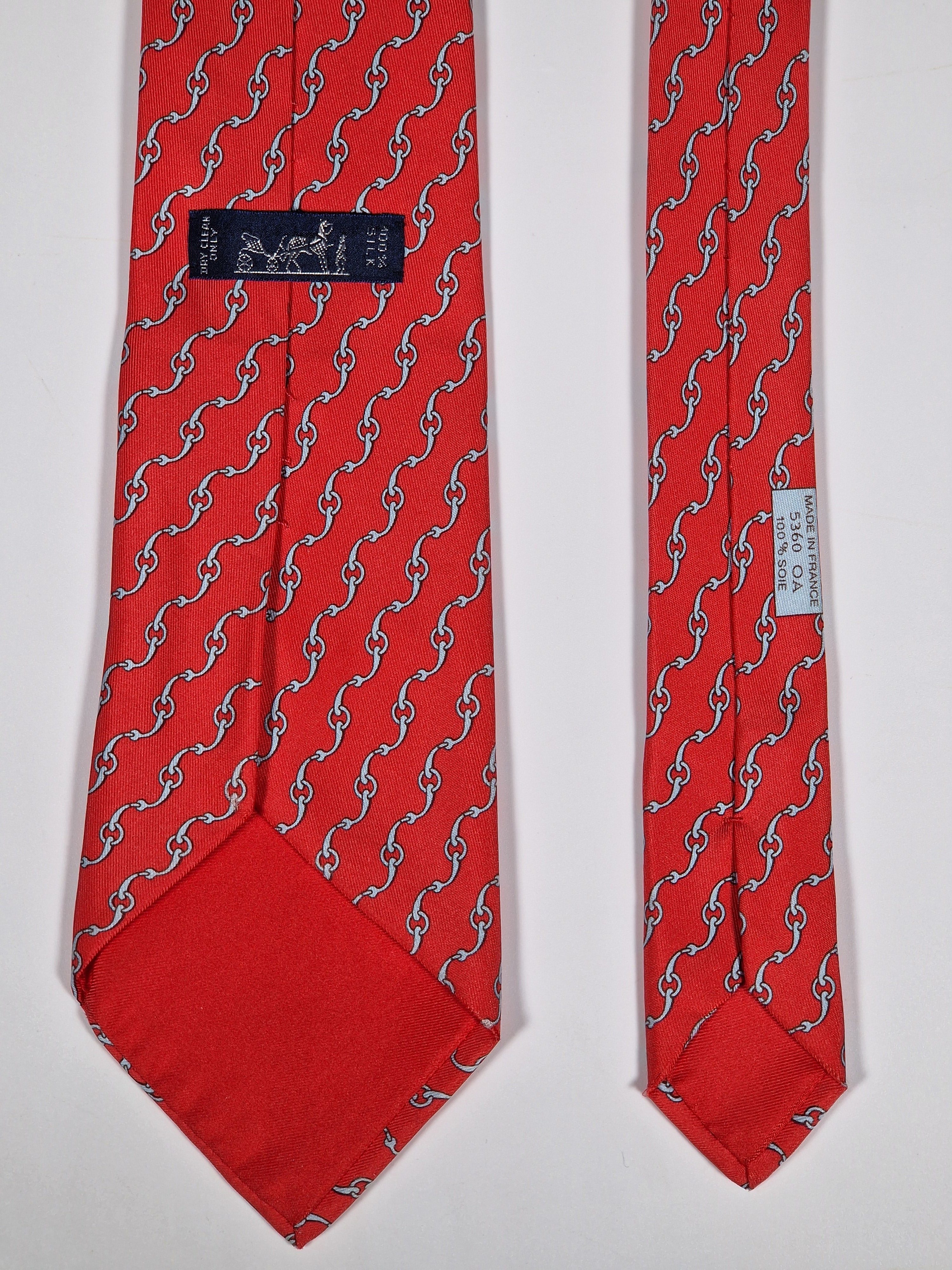 Hermès silk tie red equestrian pattern 5360 OA