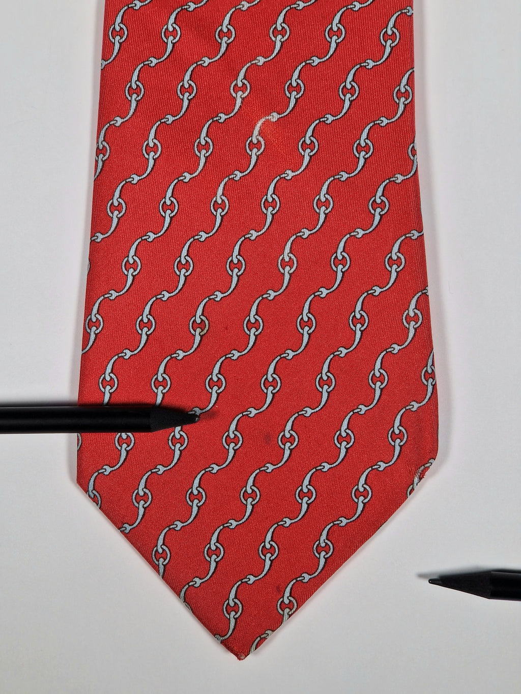 Hermès silk tie red equestrian pattern 5360 OA
