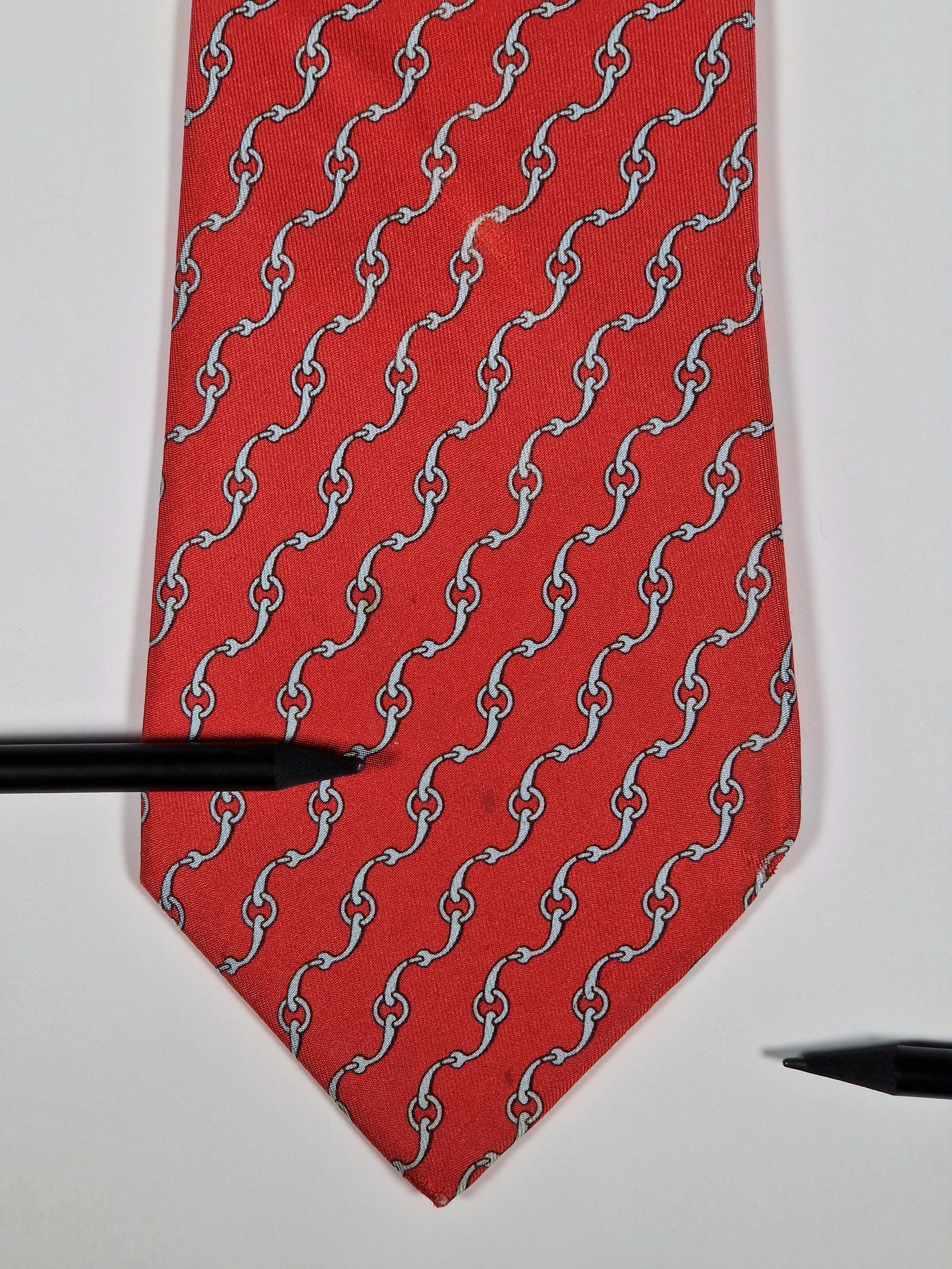 Hermès silk tie red equestrian pattern 5360 OA